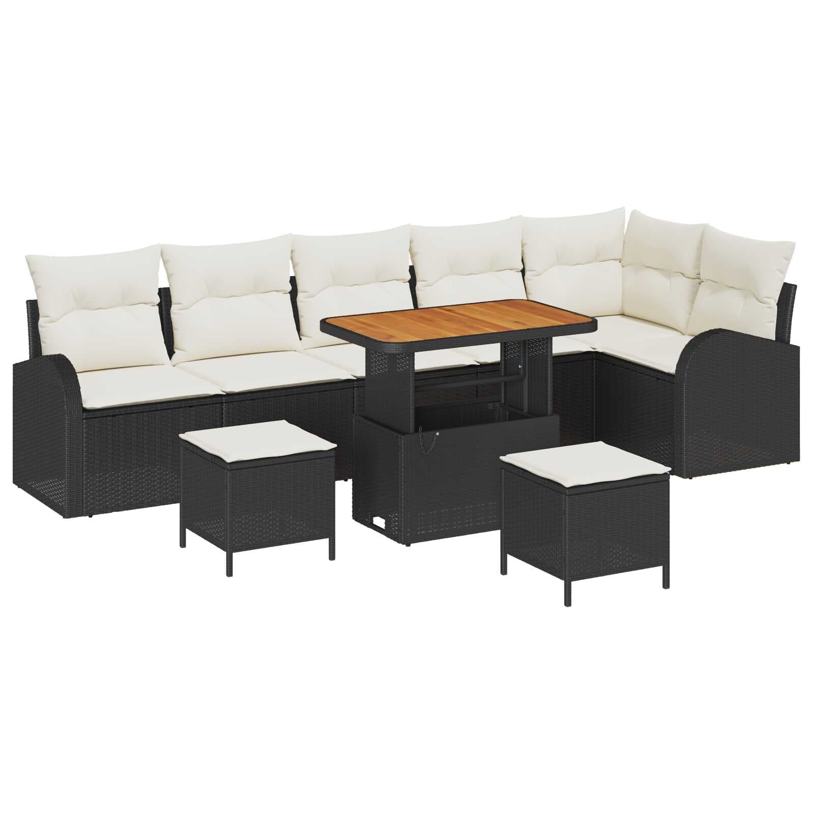 vidaXL Conjunto de Sofá de Jardim com almofada 9 pcs Preto vime PE
