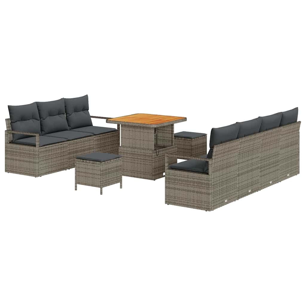 vidaXL Conjunto de Sofá de Jardim com almofada 10 pcs Cinzeto vime PE