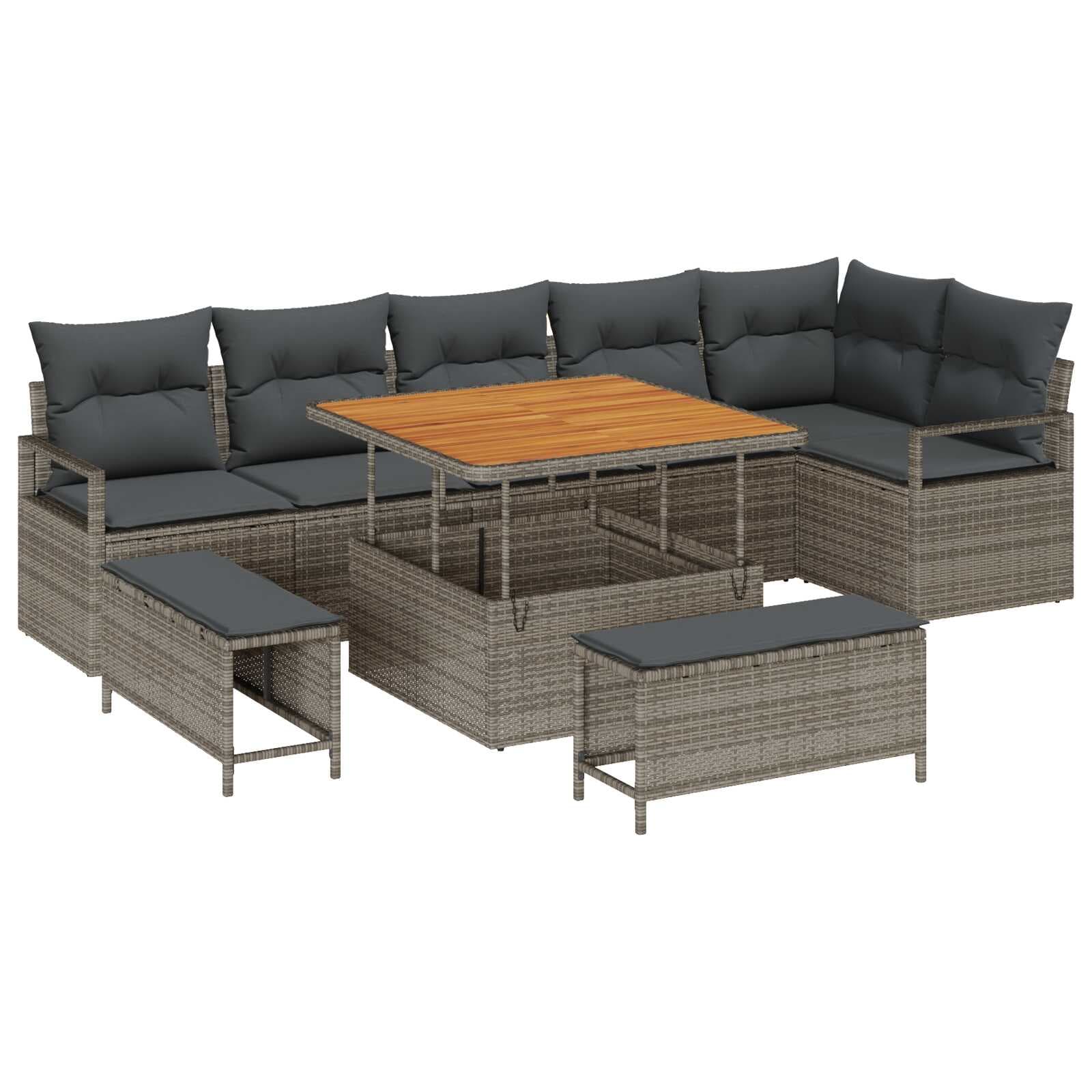 vidaXL Conjunto de Sofá de Jardim 9 pcs Cinzeto Rattan Sintético