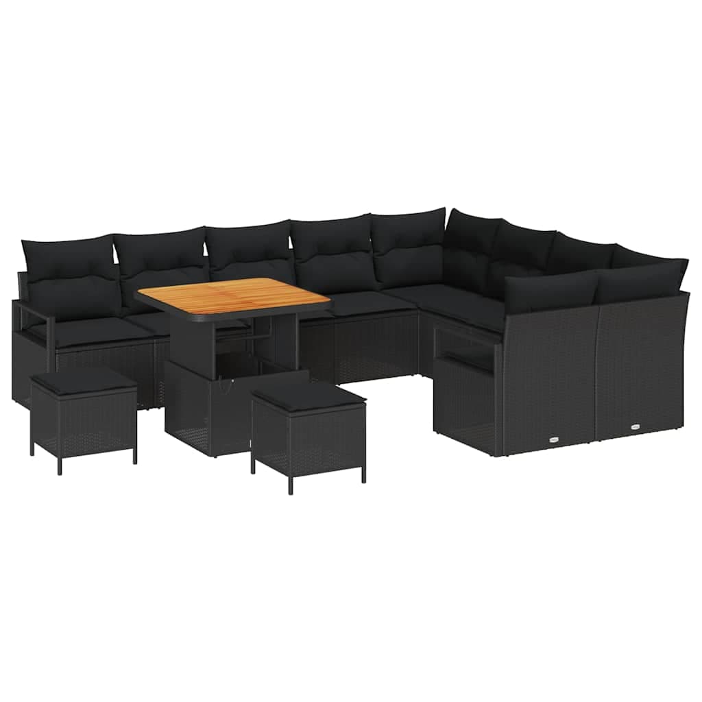 vidaXL Conjunto de Sofá de Jardim com Almofada 12 Peças Preto Vime Pe - 4074395413