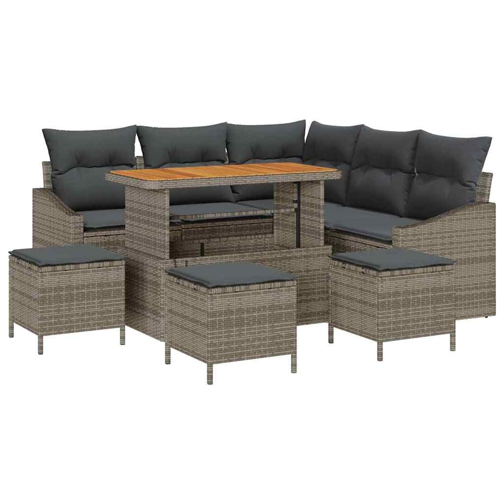 vidaXL Conjunto de Sofá de Jardim com Almofada 9 Peças Cinzeto Vime Pe - 996430737