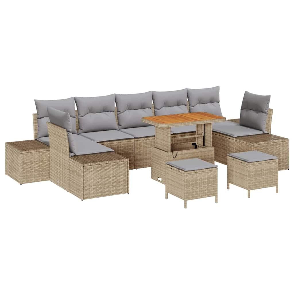 vidaXL Conjunto de Sofá de Jardim com Almofada 10 Peças Bege Vime Pe - 1421490289
