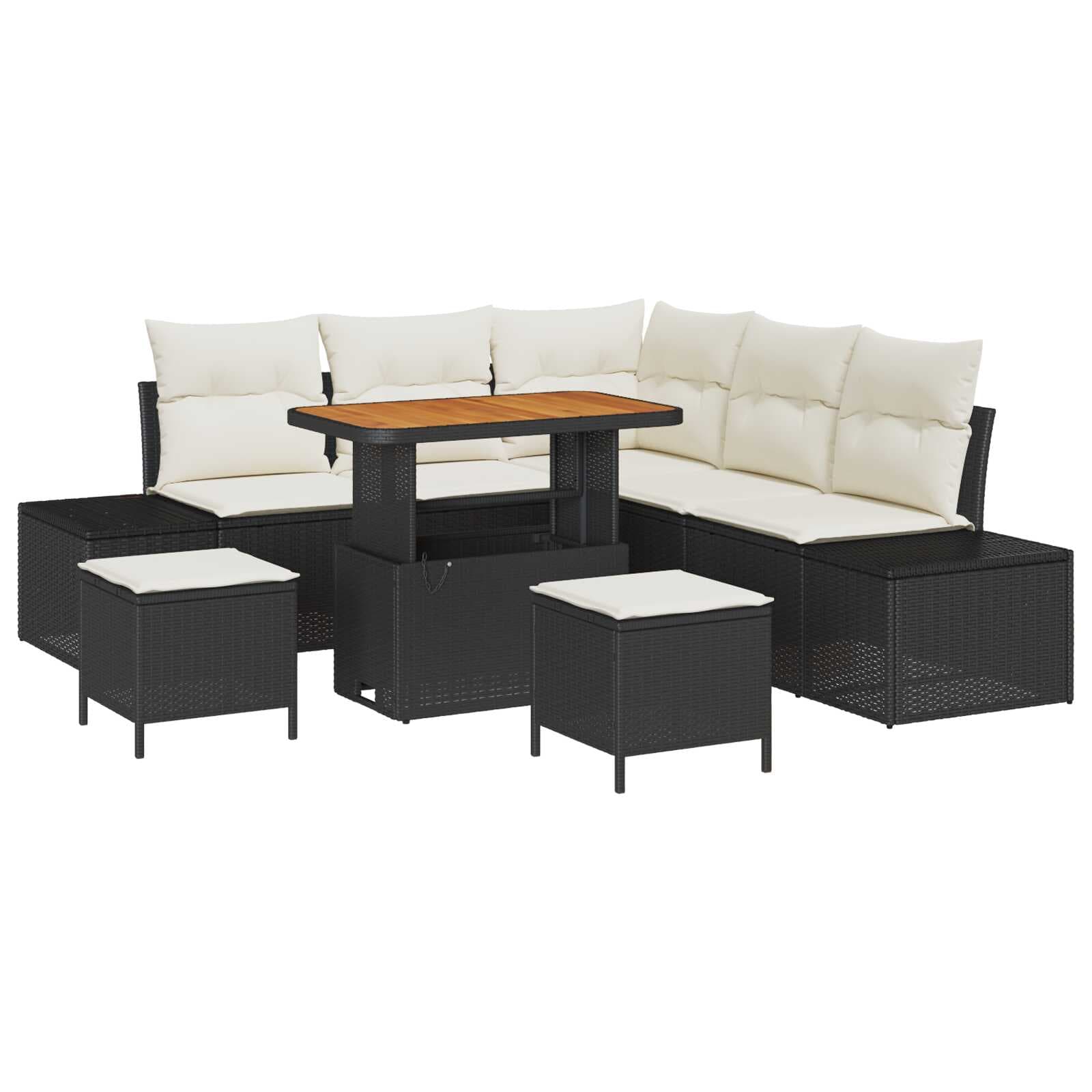 vidaXL Conjunto de Sofá de Jardim com Almofada 8 Peças Preto Vime Pe - 1296478493