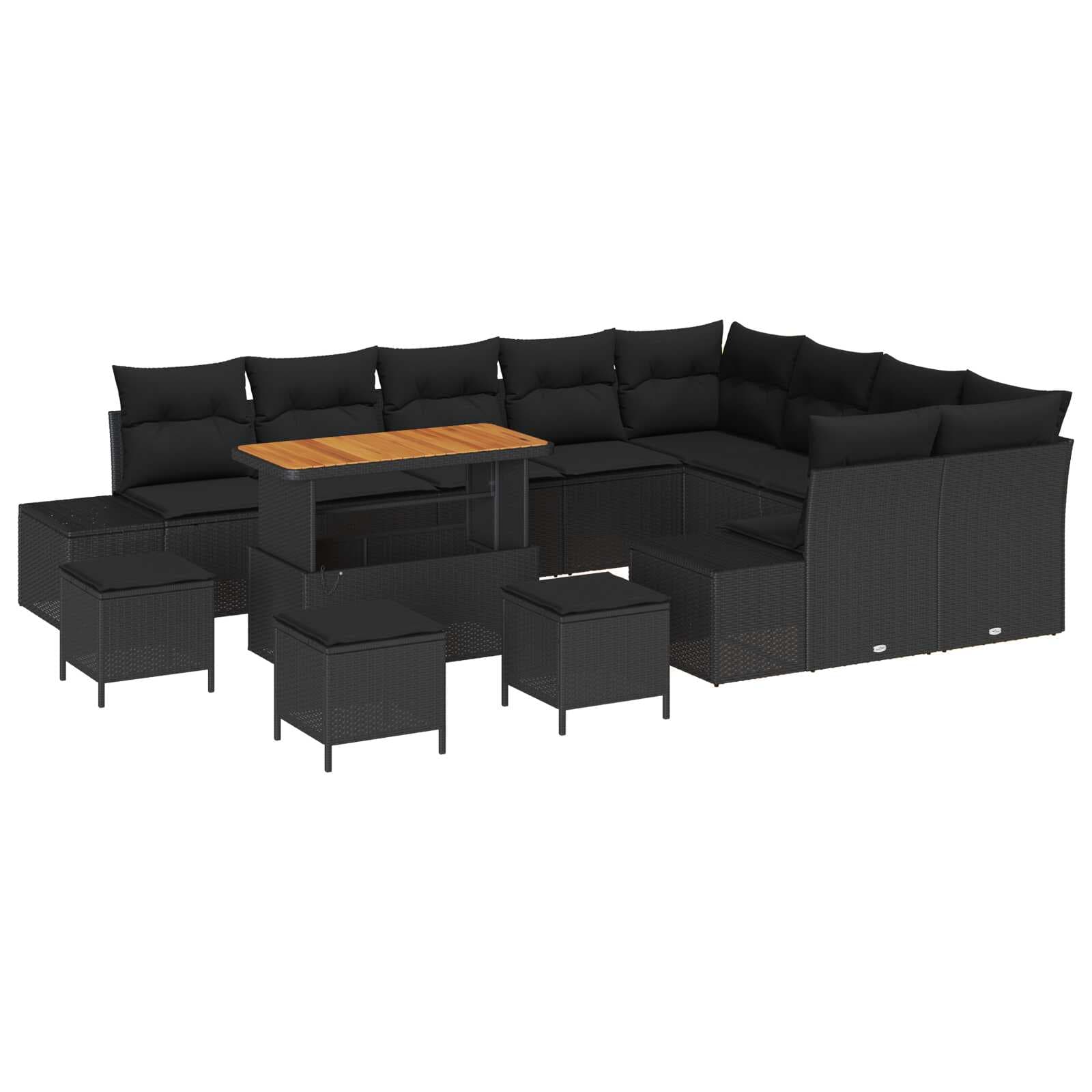 vidaXL Conjunto de Sofá de Jardim com Almofada 13 Peças Preto Vime Pe - 3041088129