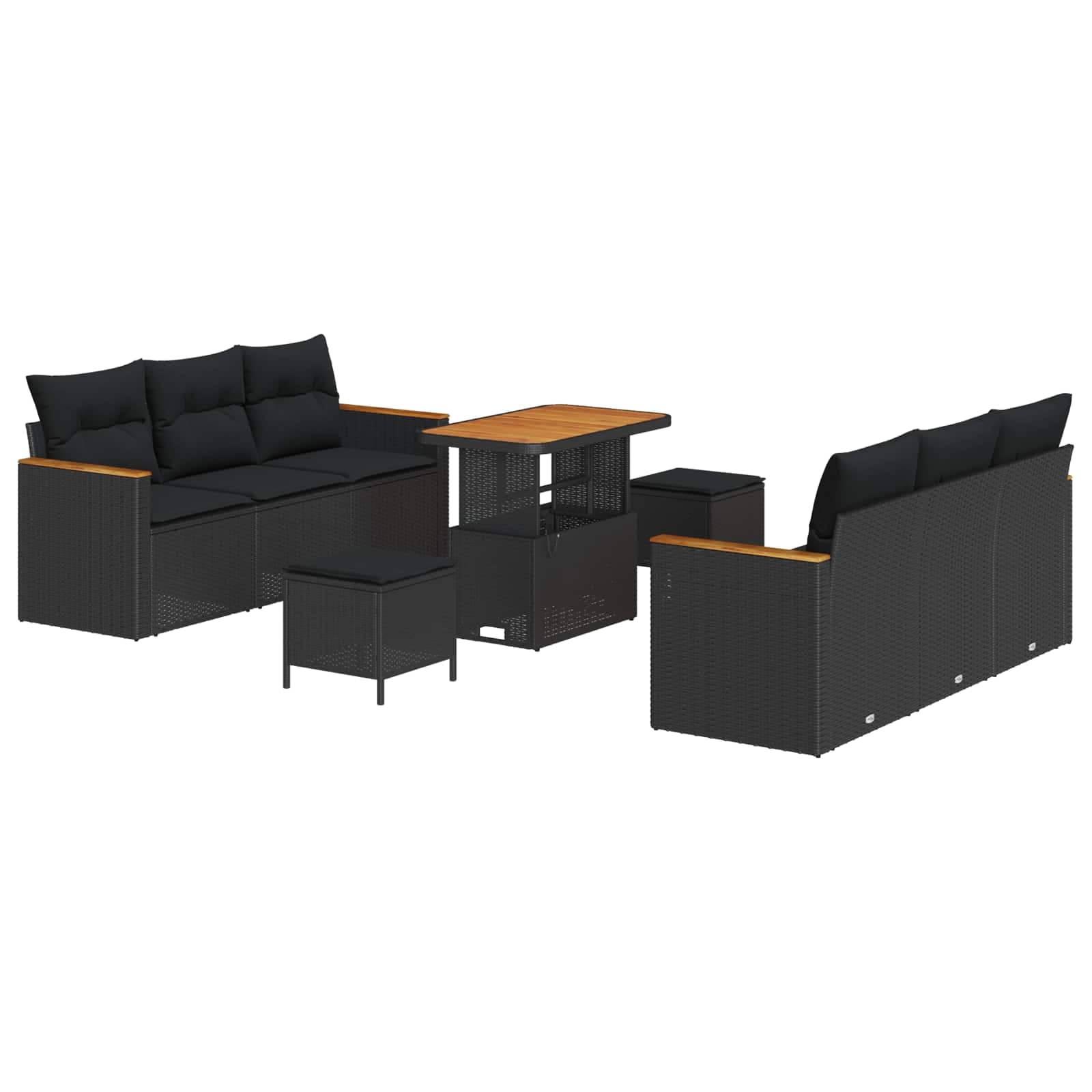vidaXL Conjunto de Sofá de Jardim 9 pcs Preto vime PE