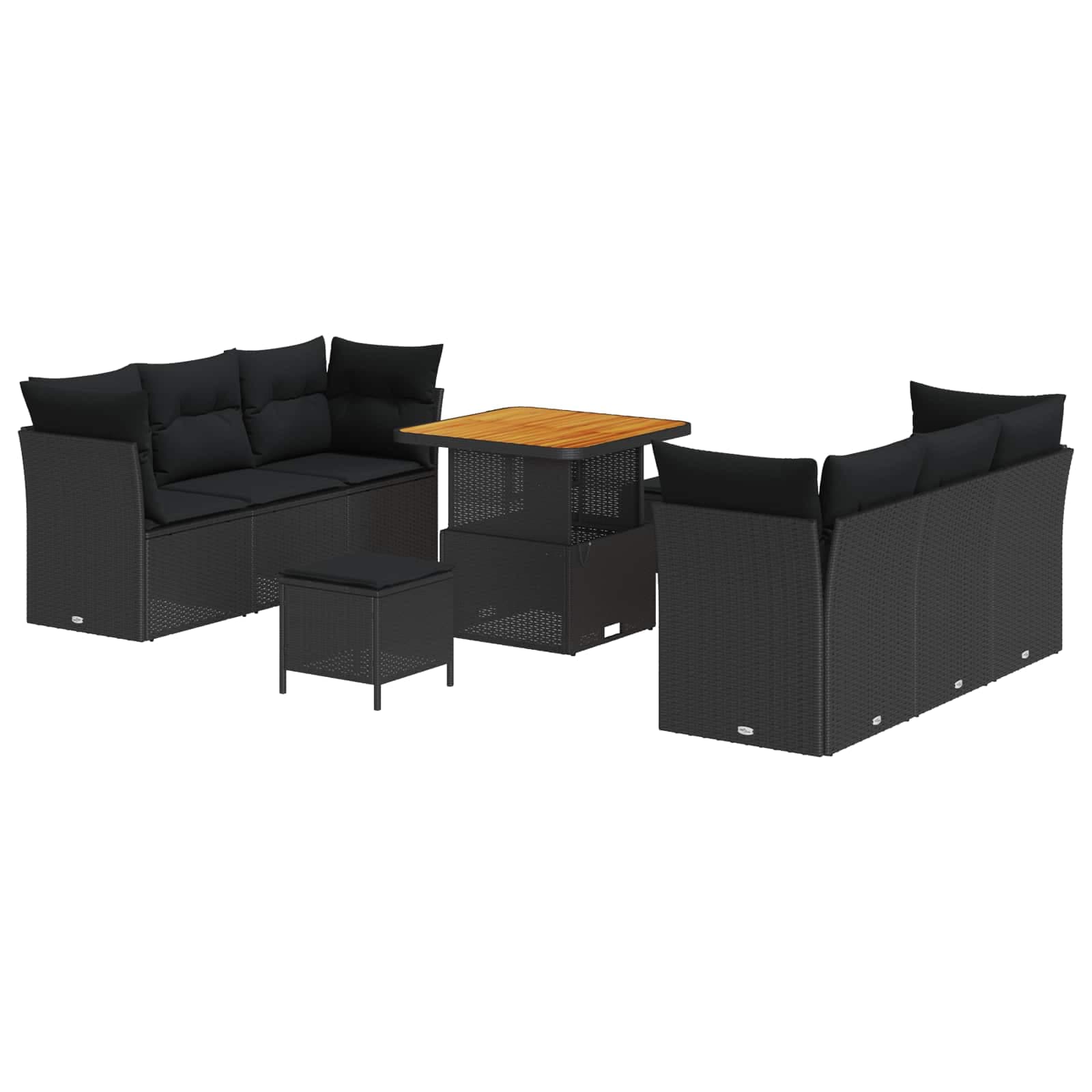 vidaXL Conjunto de Sofá de Jardim com almofada 9 pcs Preto vime PE