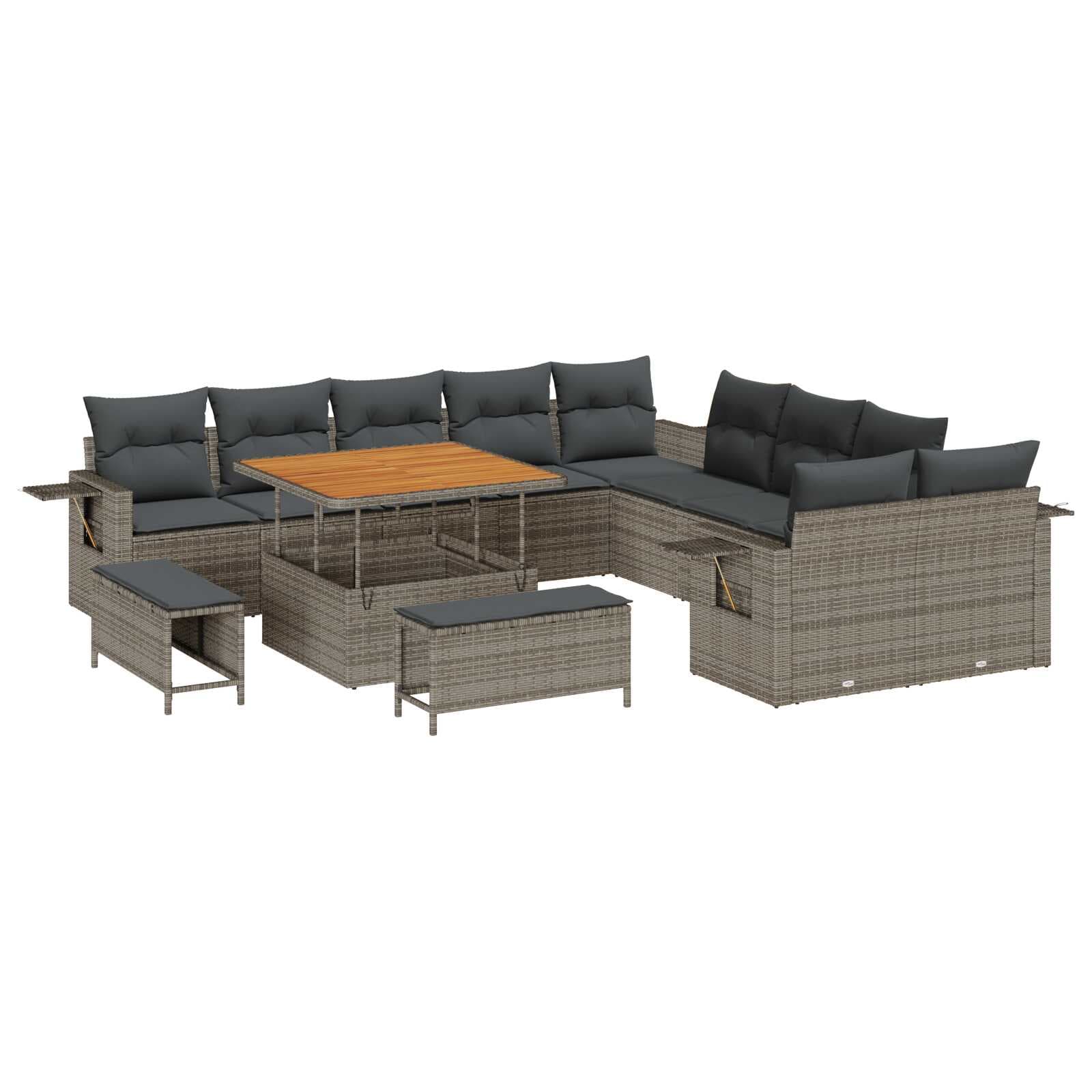 vidaXL Conjunto de Sofá de Jardim com Almofada 13 Peças Cinzeto Vime Pe - 671016393