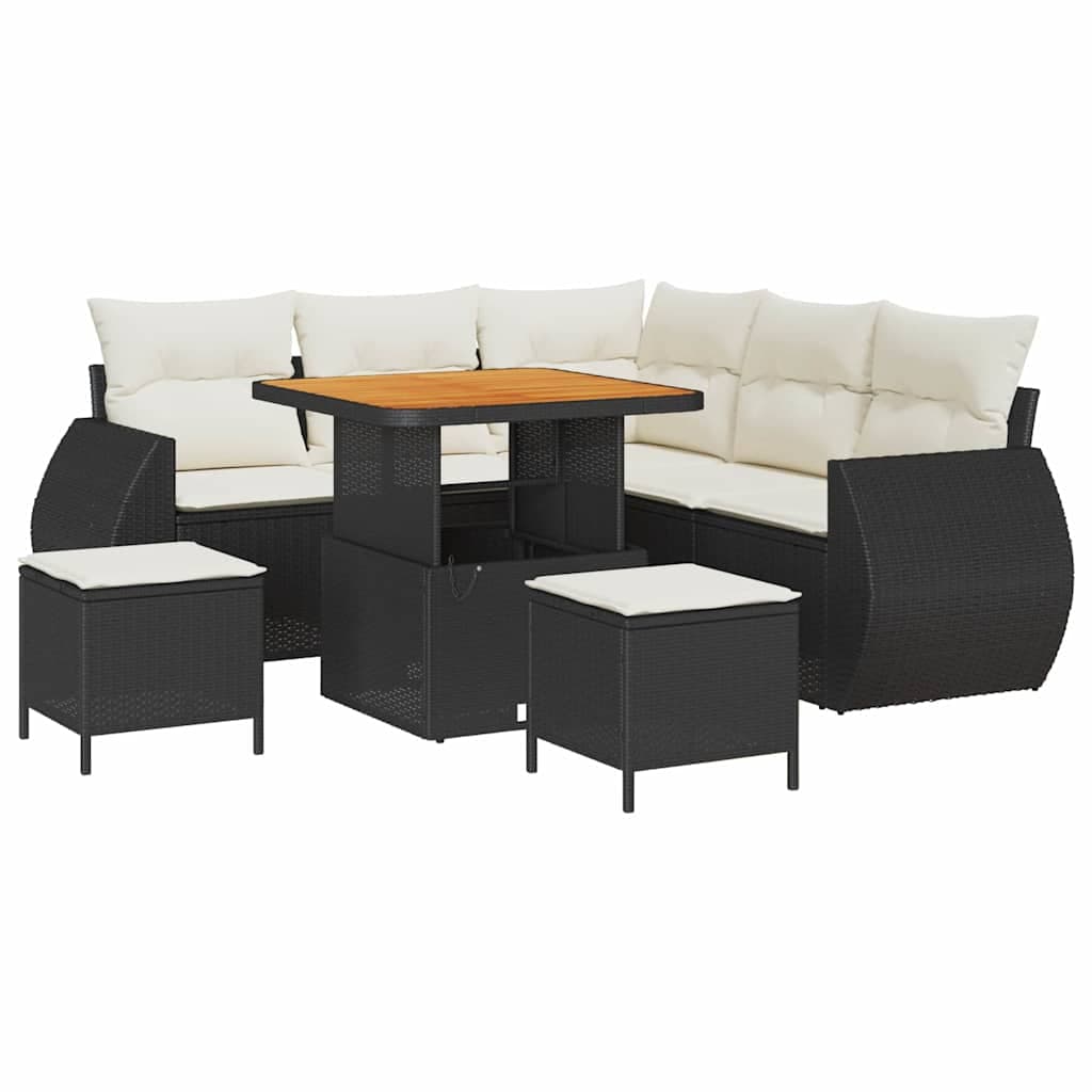 vidaXL Conjunto de Sofá de Jardim 8 pcs Preto e Creme vime PE