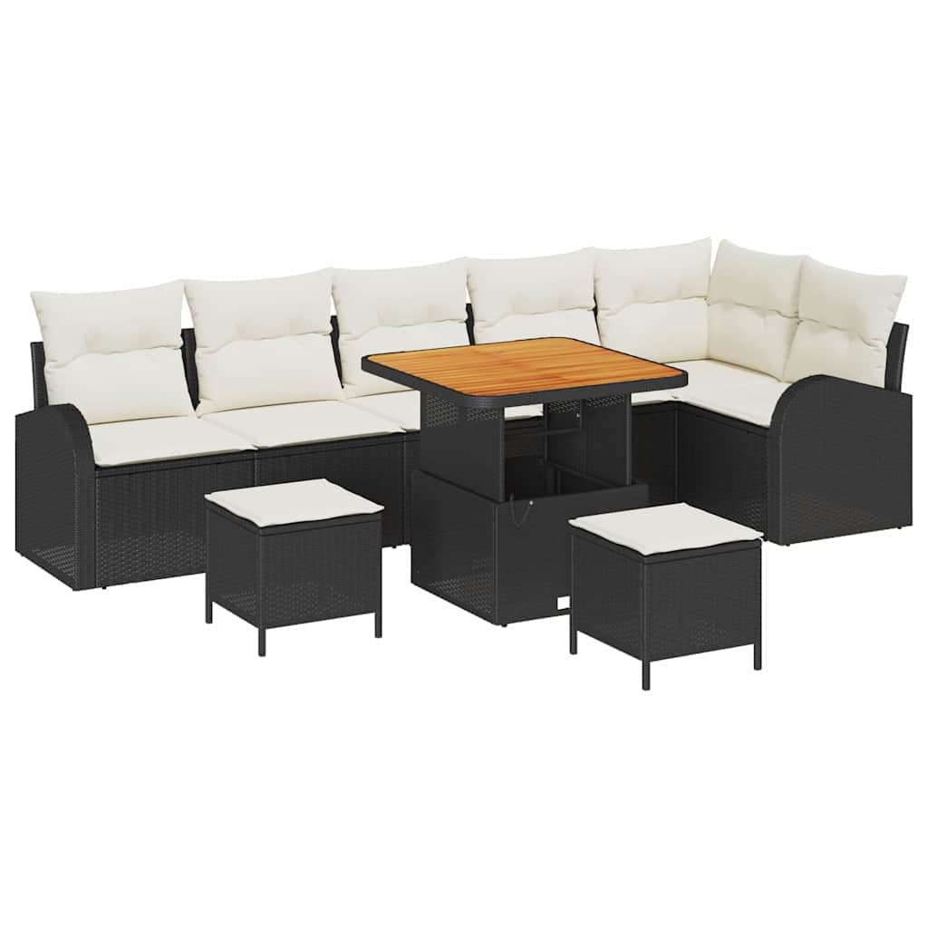 vidaXL Conjunto de Sofá de Jardim com almofada 9 pcs Preto e Creme