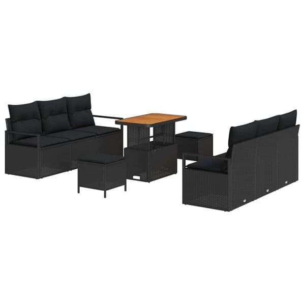 vidaXL Conjunto de Sofá de Jardim 9 Peças Preto Rattan Sintético - 2570253369