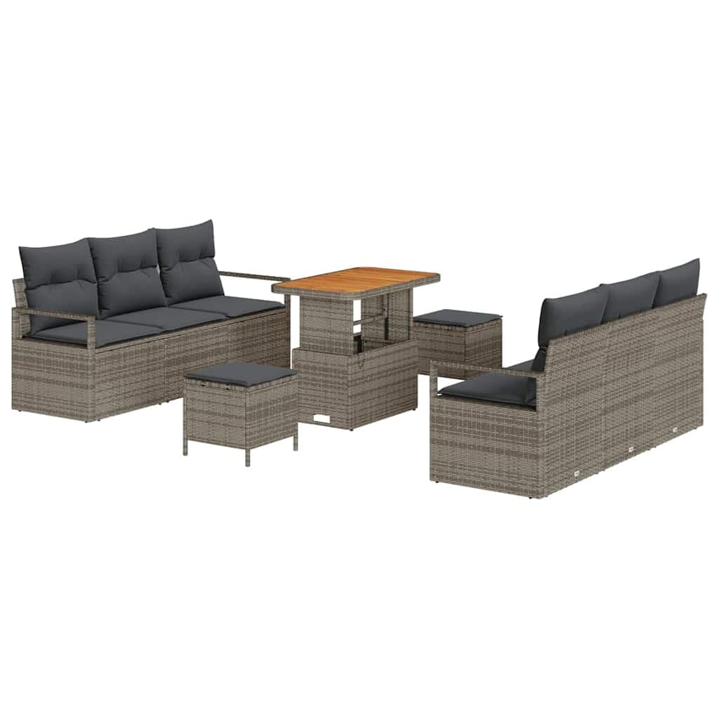 vidaXL Conjunto de Sofá de Jardim 9 pcs Cinzeto Rattan Sintético