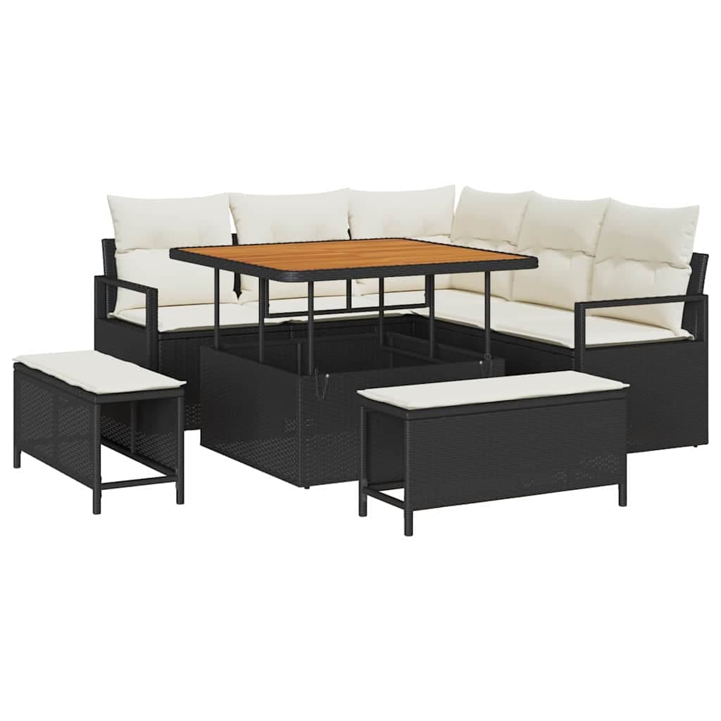 vidaXL Conjunto de Sofá de Jardim com almofada 8 pcs Preto e Creme