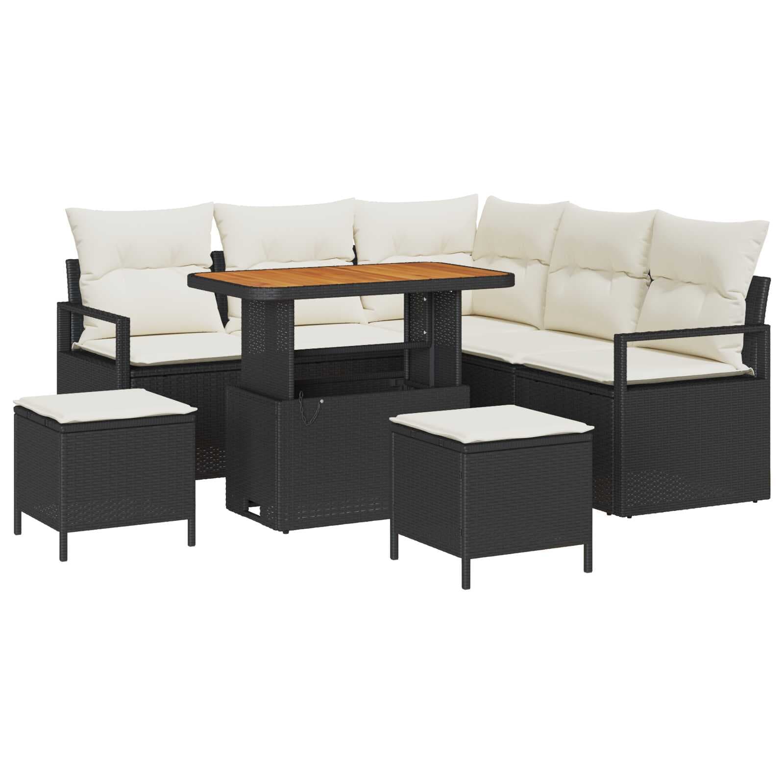 vidaXL Conjunto de Sofá de Jardim com almofada 8 pcs Preto e Creme