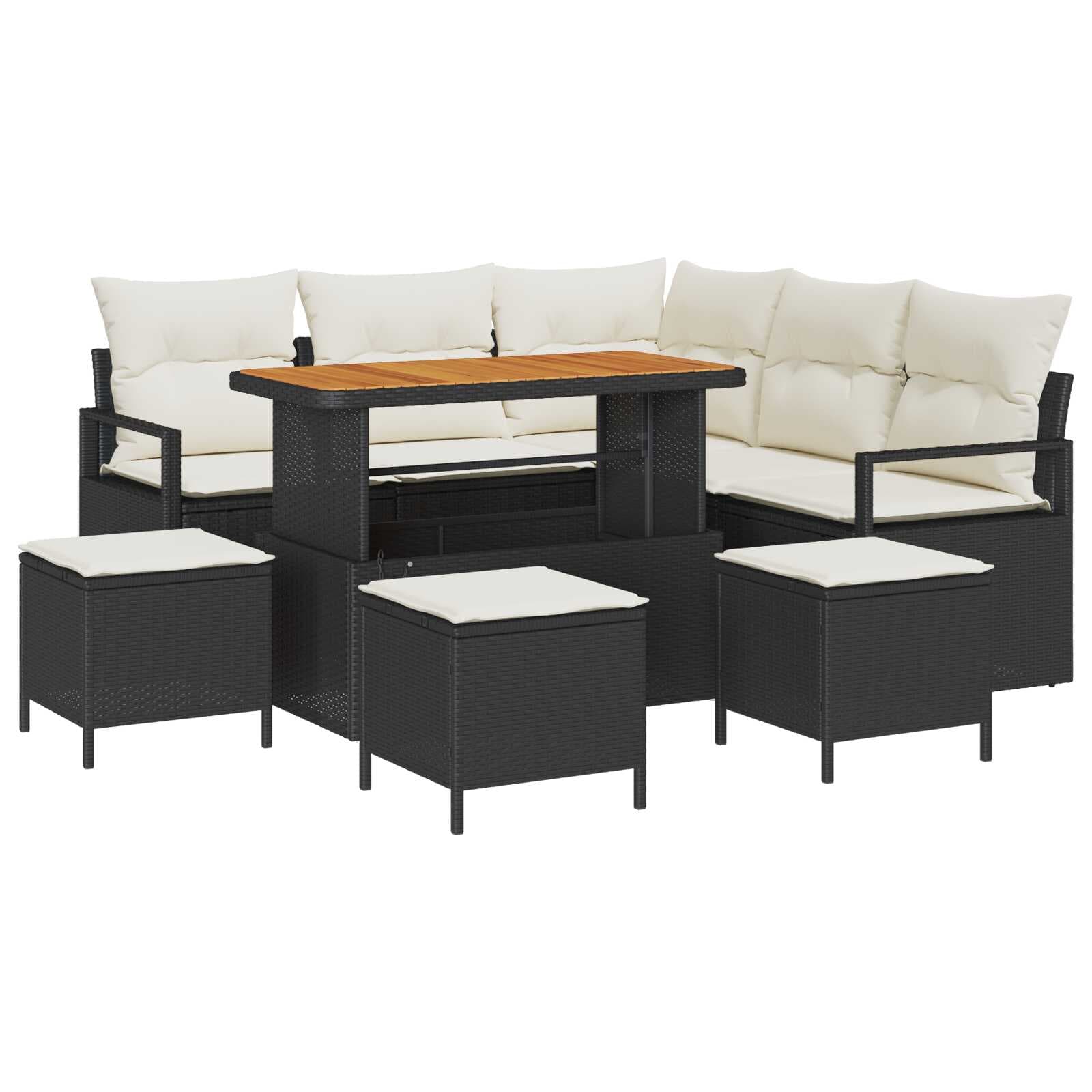 vidaXL Conjunto de Sofá de Jardim com almofada 9 pcs Preto e Creme
