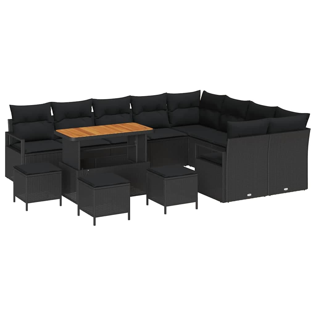 vidaXL Conjunto de Sofá de Jardim com almofada 13 pcs Preto