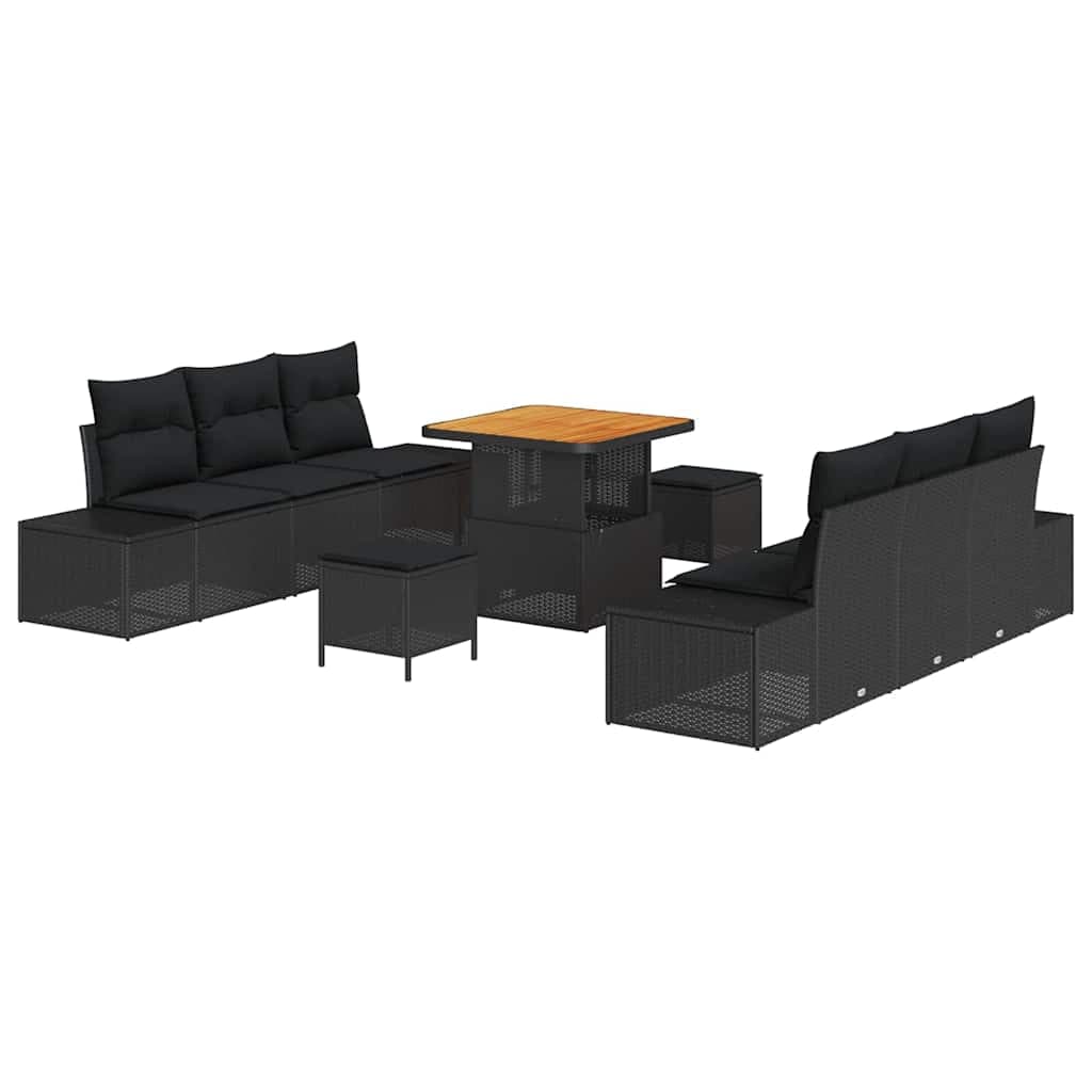 vidaXL Conjunto de Sofá de Jardim 9 pcs Preto Rattan Sintético