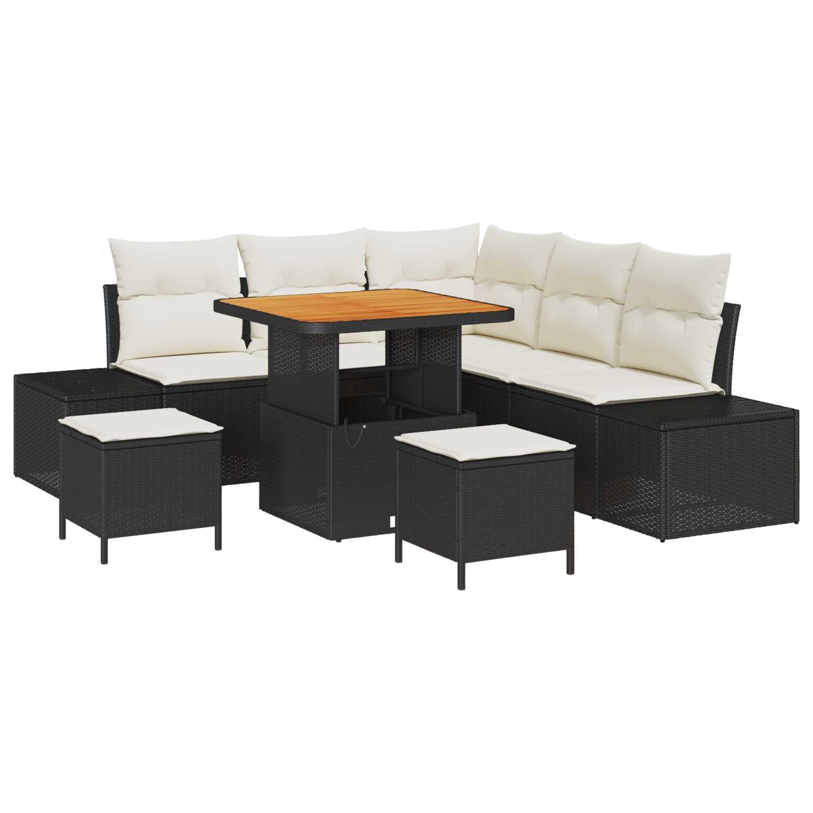 vidaXL Conjunto de Sofá de Jardim 8 Peças Preto Rattan Sintético - 4222862213