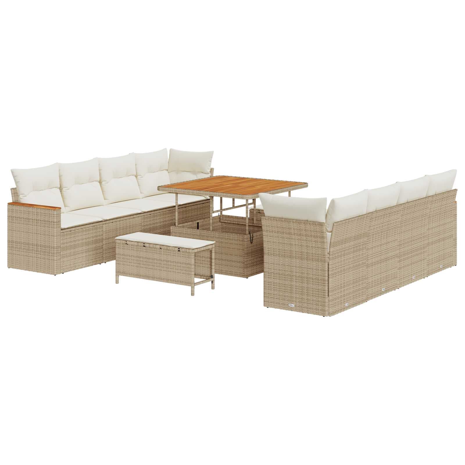 vidaXL Conjunto de Sofá de Jardim com almofada 12 pcs Bege vime PE