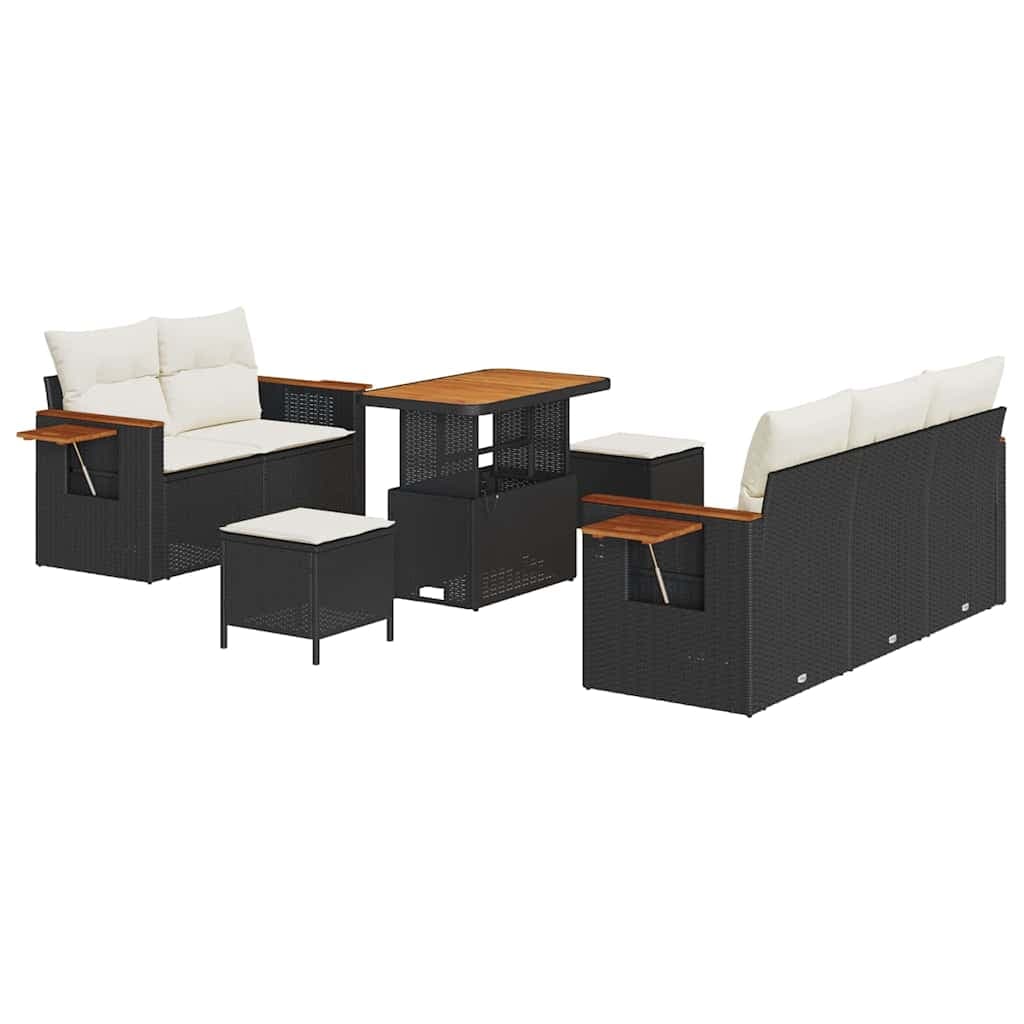 vidaXL Conjunto de Sofá de Jardim 10 pcs Preto e Creme vime PE