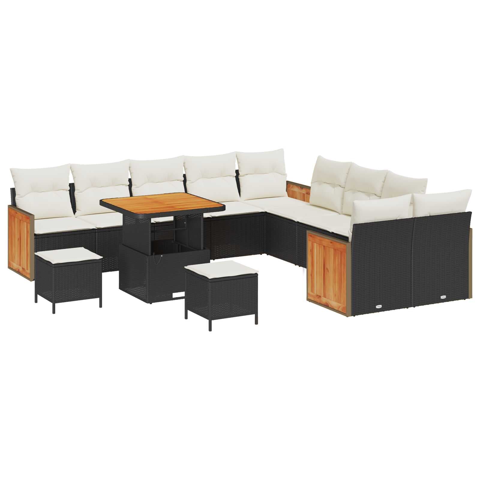 vidaXL Conjunto de Sofá de Jardim 17 pcs Preto e Creme vime PE