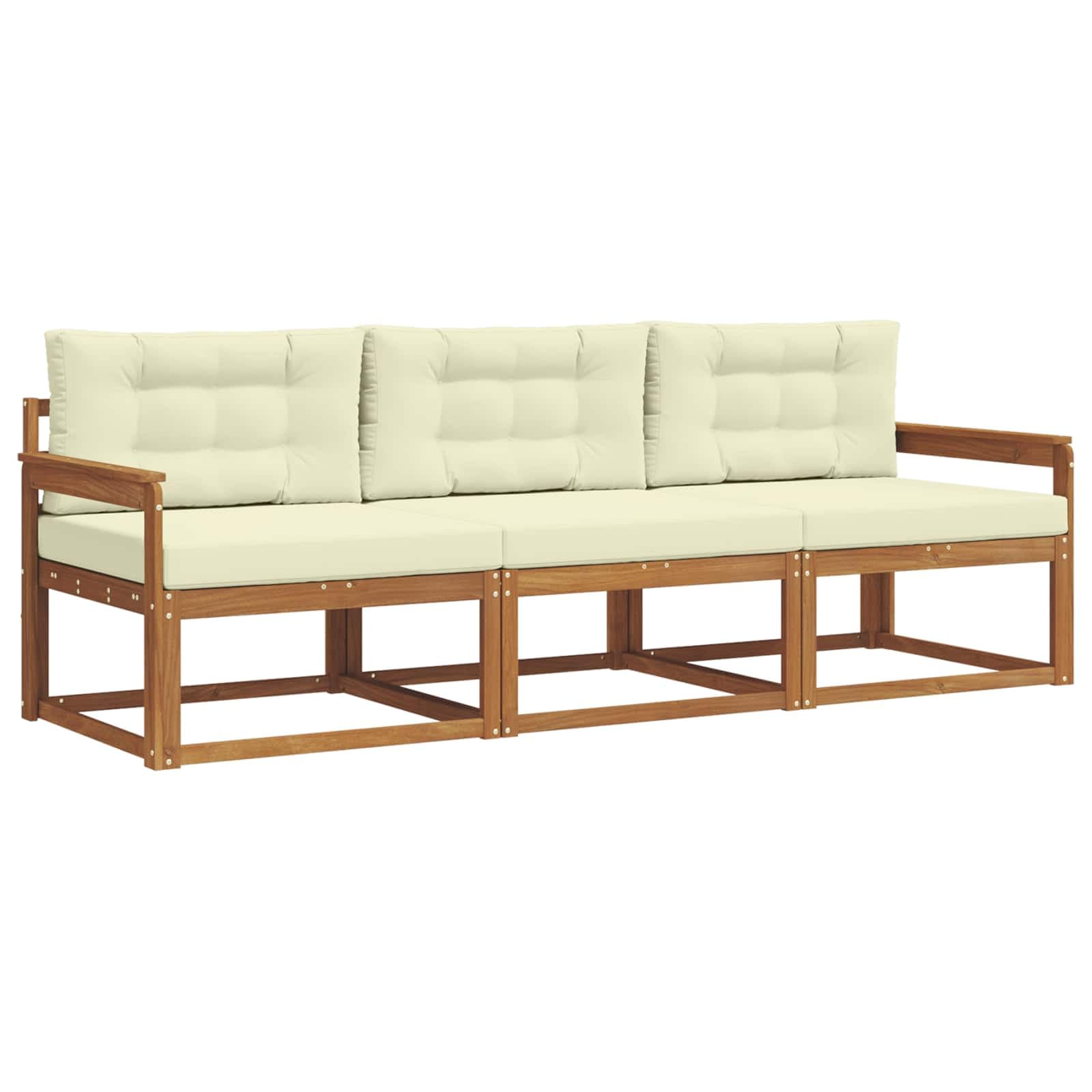 vidaXL Conjunto de Sofás para Exterior 3 pcs Natural e Creme