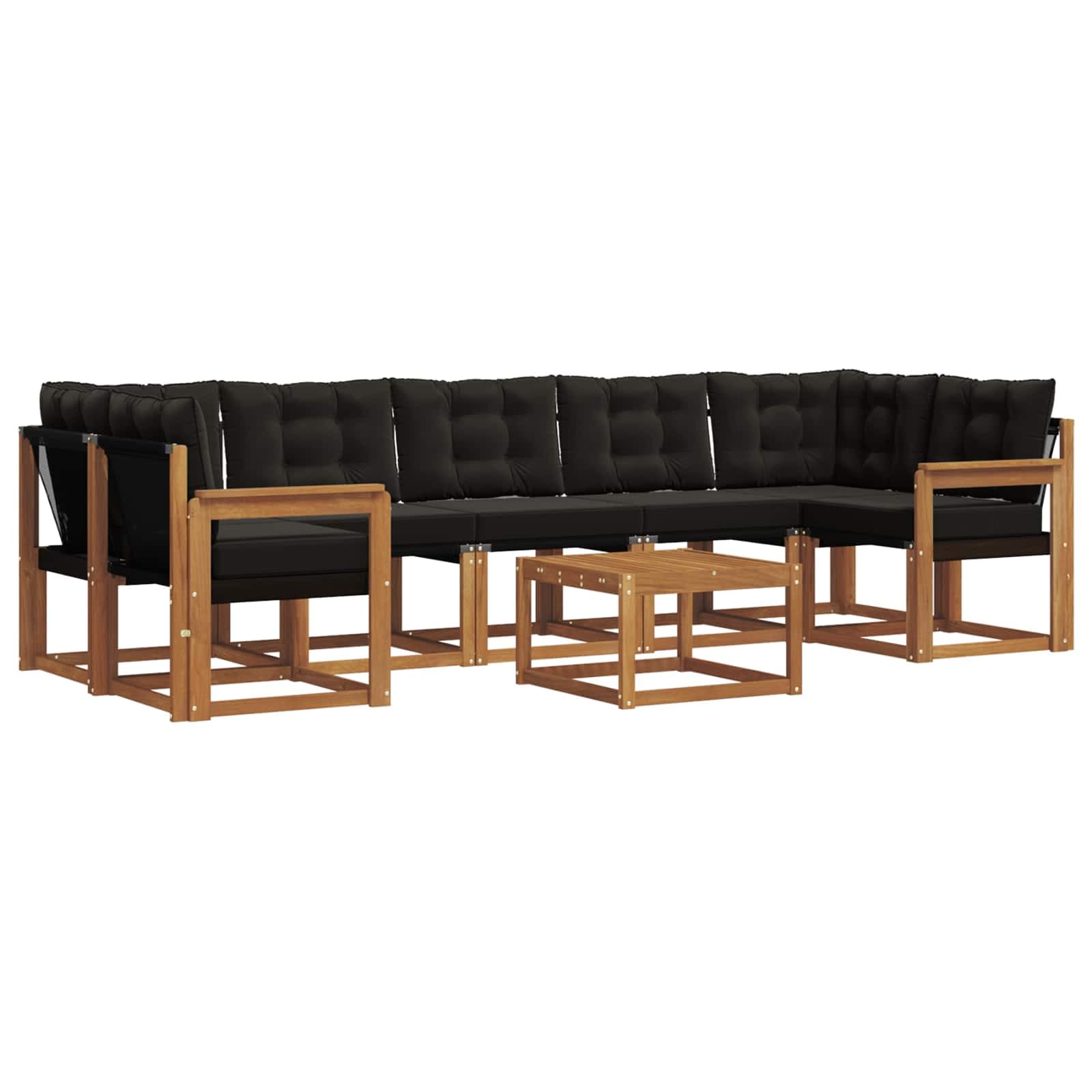 vidaXL Conjunto de Sofás para Exterior 8 Peças Natural e Preto - 1053497976