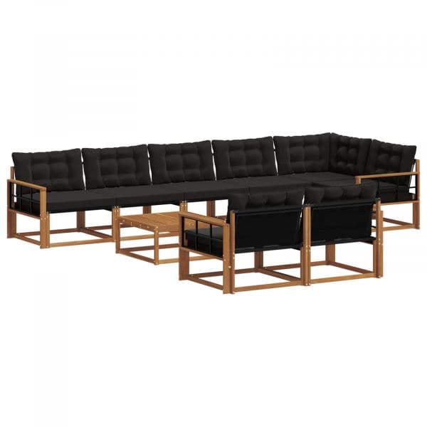 vidaXL Conjunto de Sofás para Exterior 9 Peças Natural e Preto - 3176314639