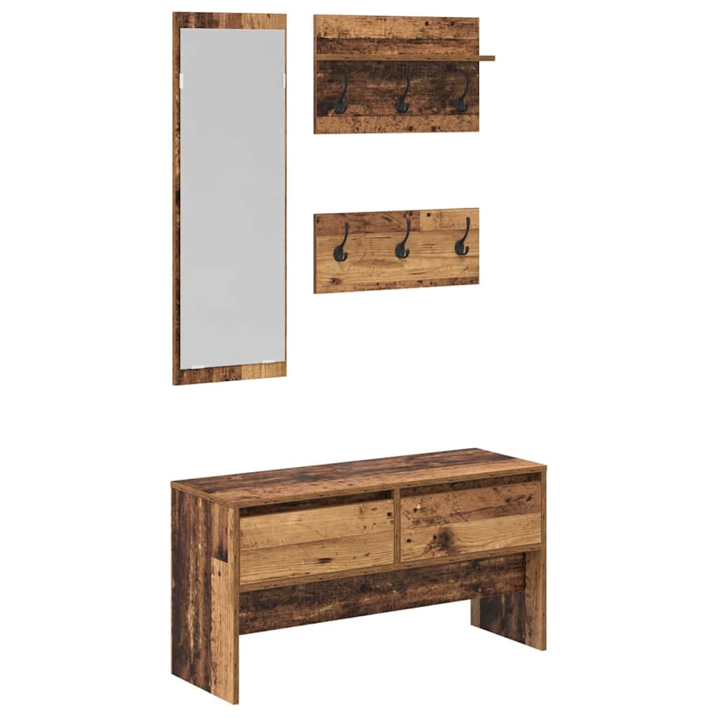 vidaXL Conjunto de móveis de corredor com gaveta 4 pcs Madeira antiga