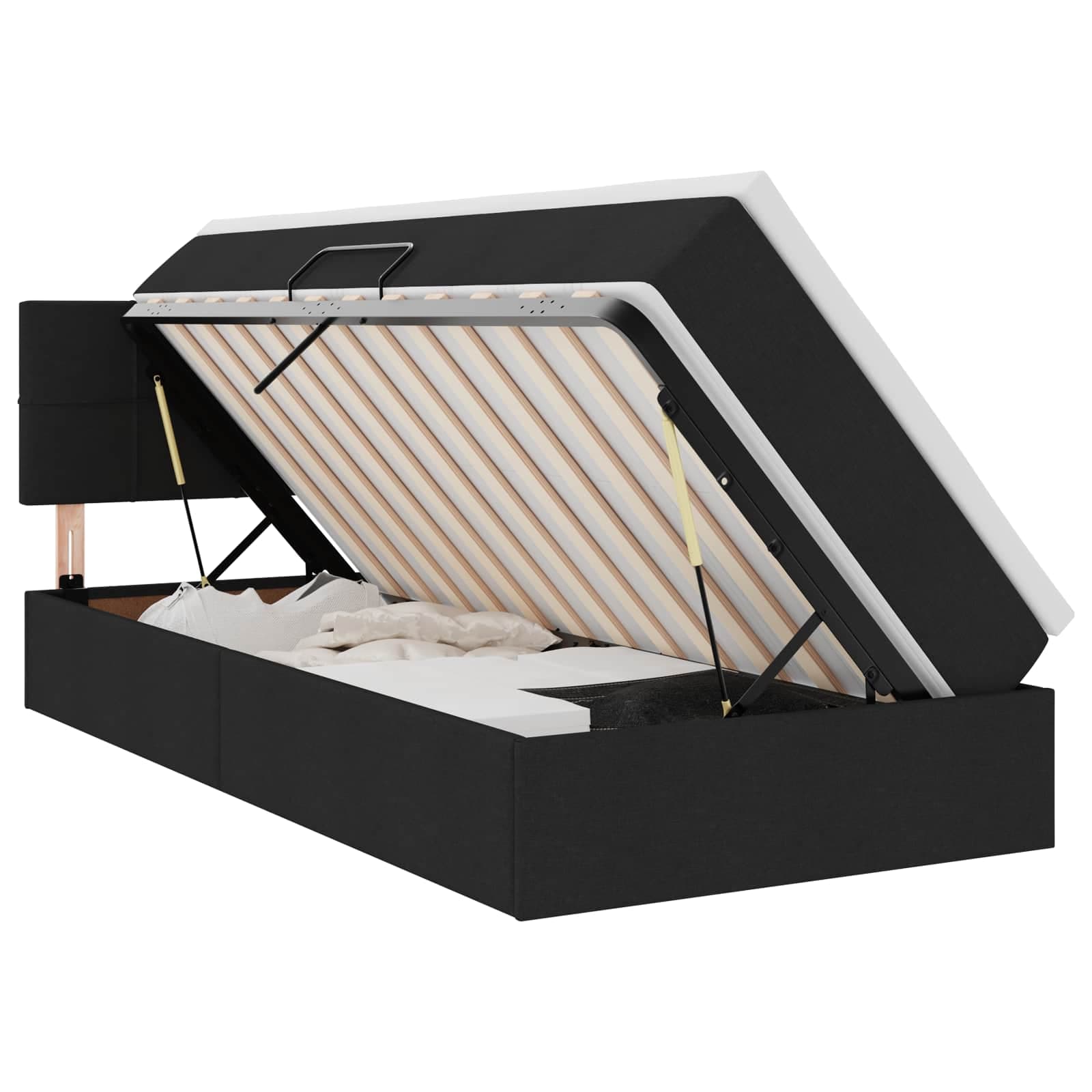 vidaXL Cama de Armazenamento LED com Colchão Preto 90 x 190 cm Tecido