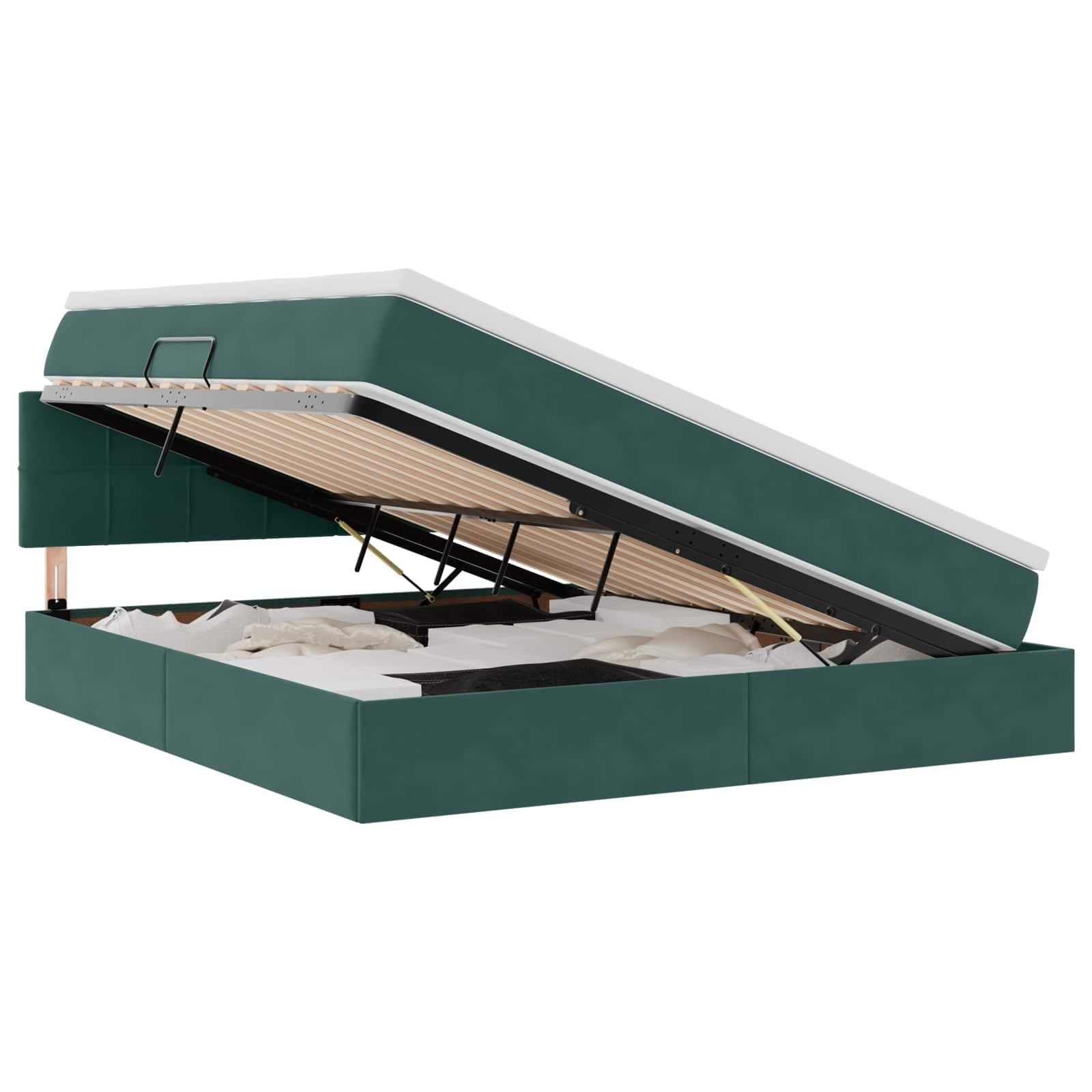 vidaXL Cama de Armazenamento LED com Colchão Verde-Escuro 180 x 200 cm