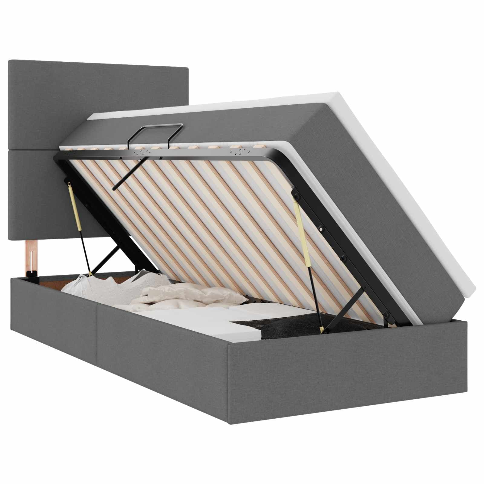 vidaXL Cama com arrumação e colchão Cinza Escuro 100 x 200 cm