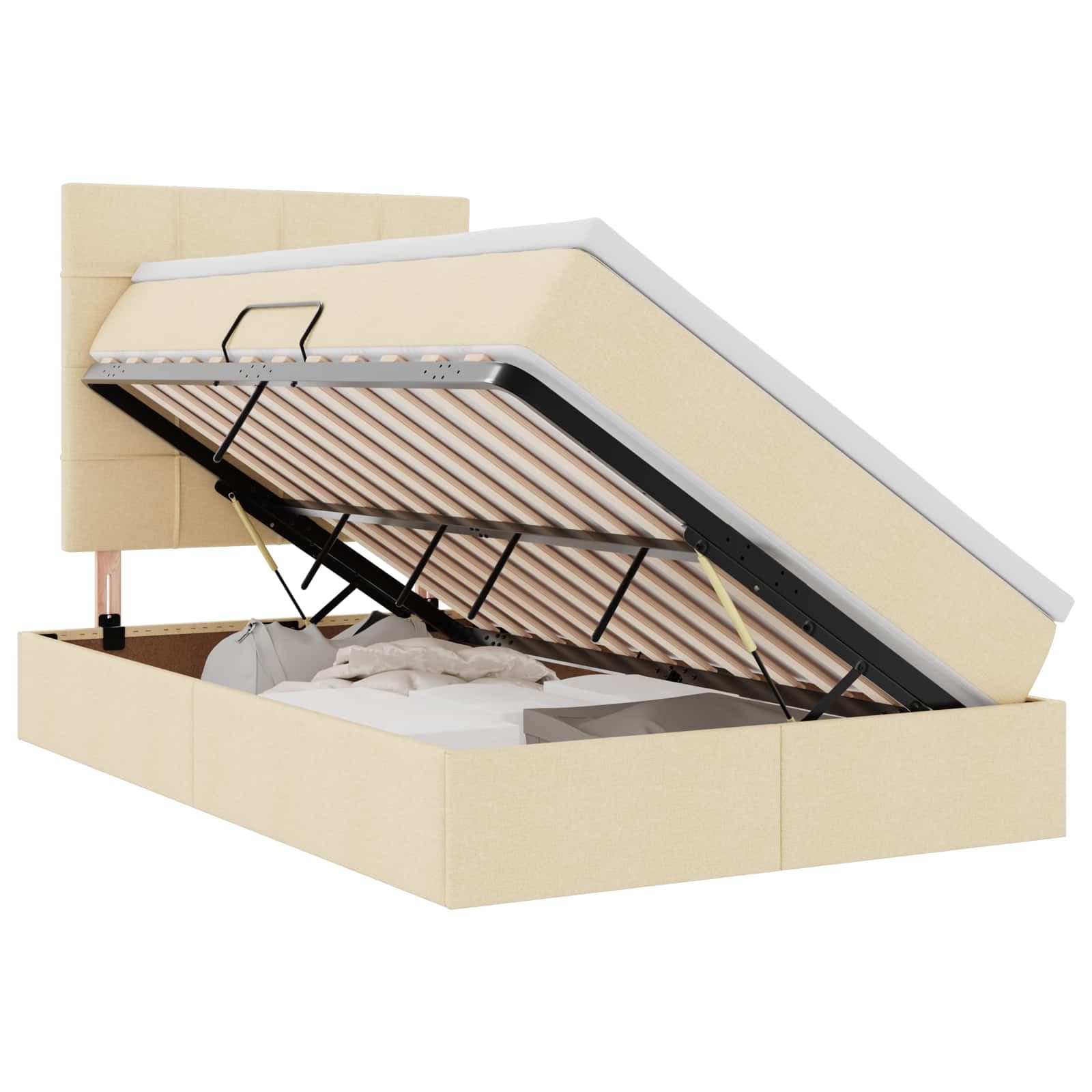 vidaXL Cama com arrumação e colchão Creme 120 x 190 cm tecido