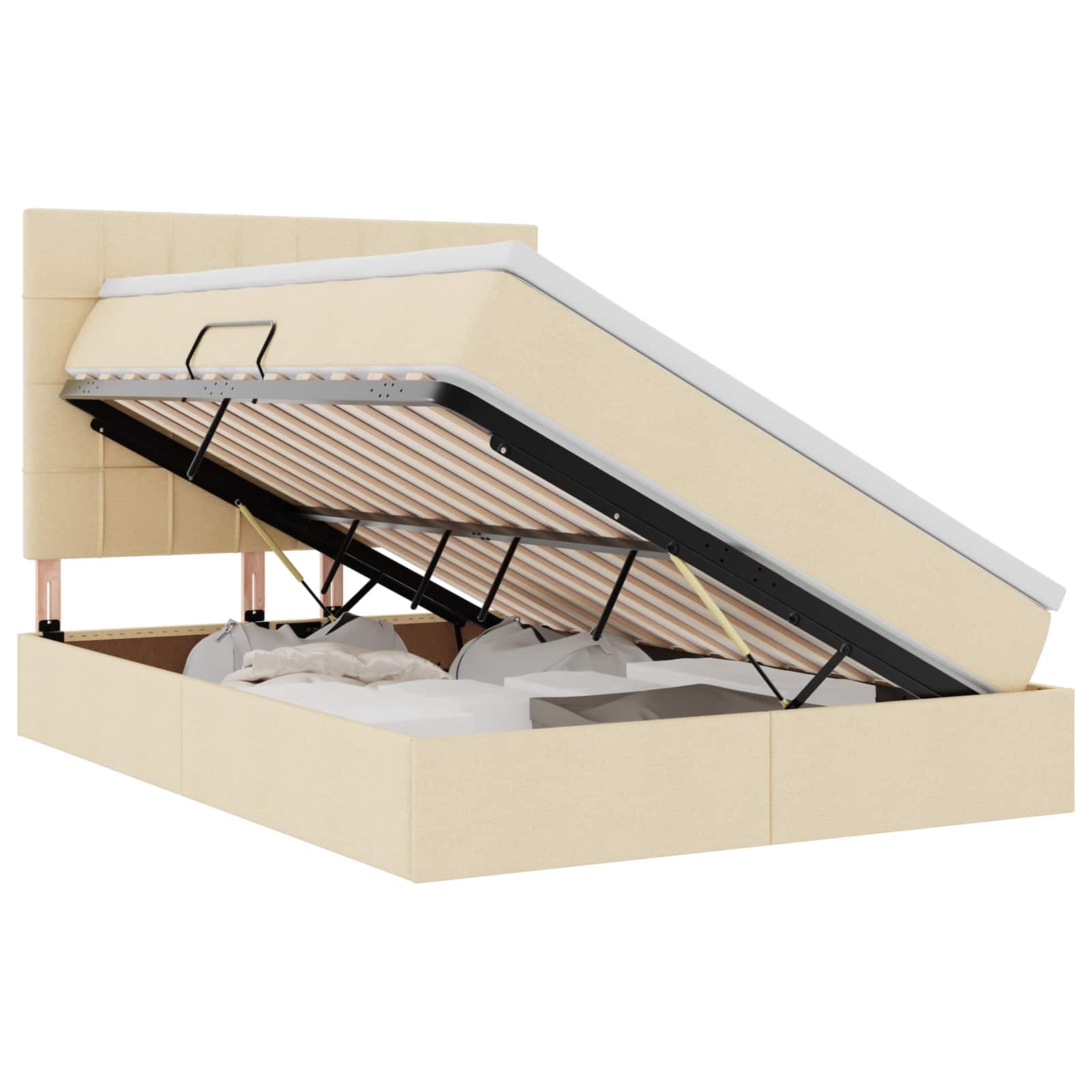vidaXL Cama com arrumação e colchão Creme 140 x 200 cm Poliéster
