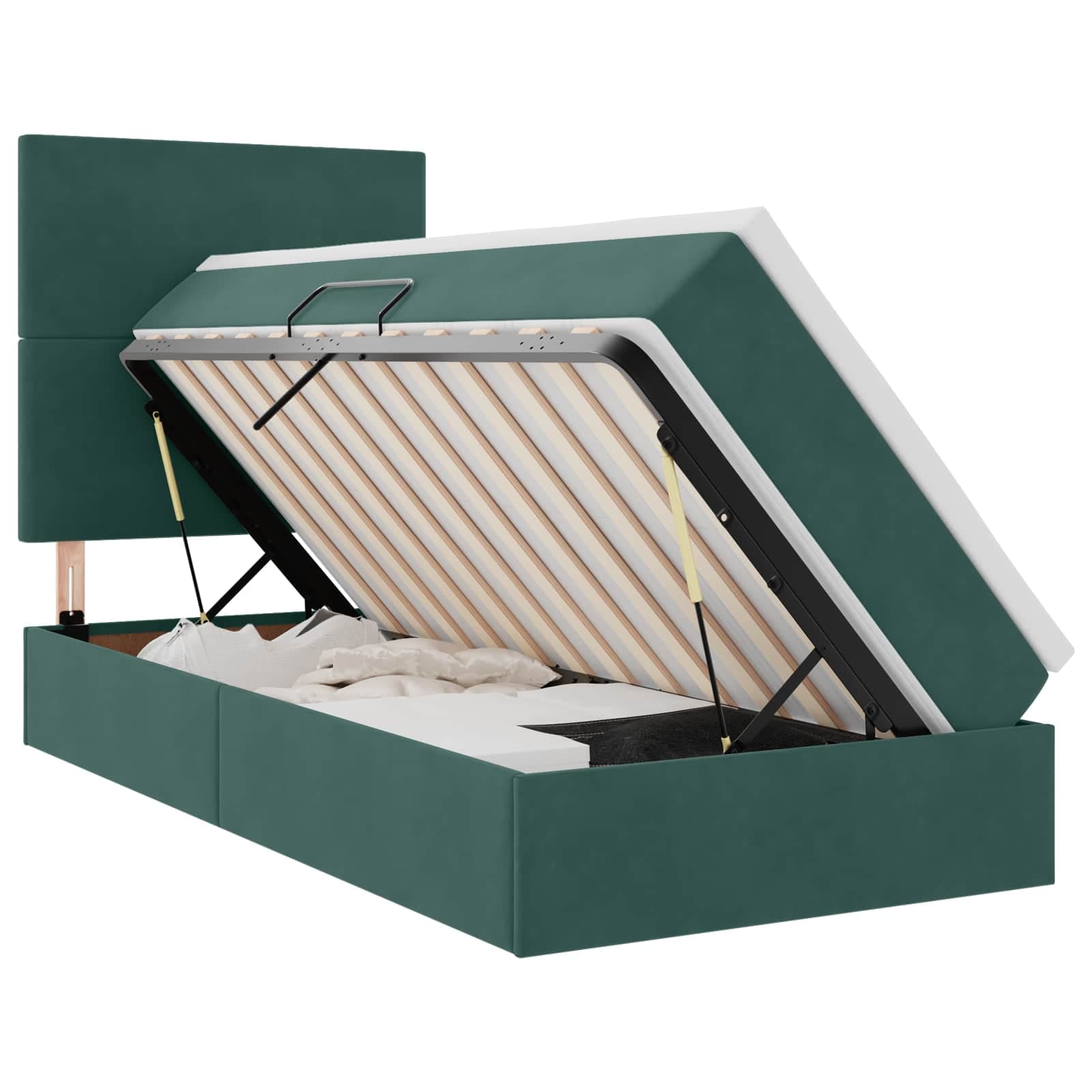 vidaXL Cama com arrumação e colchão Verde Escuro 90 x 190 cm Veludo