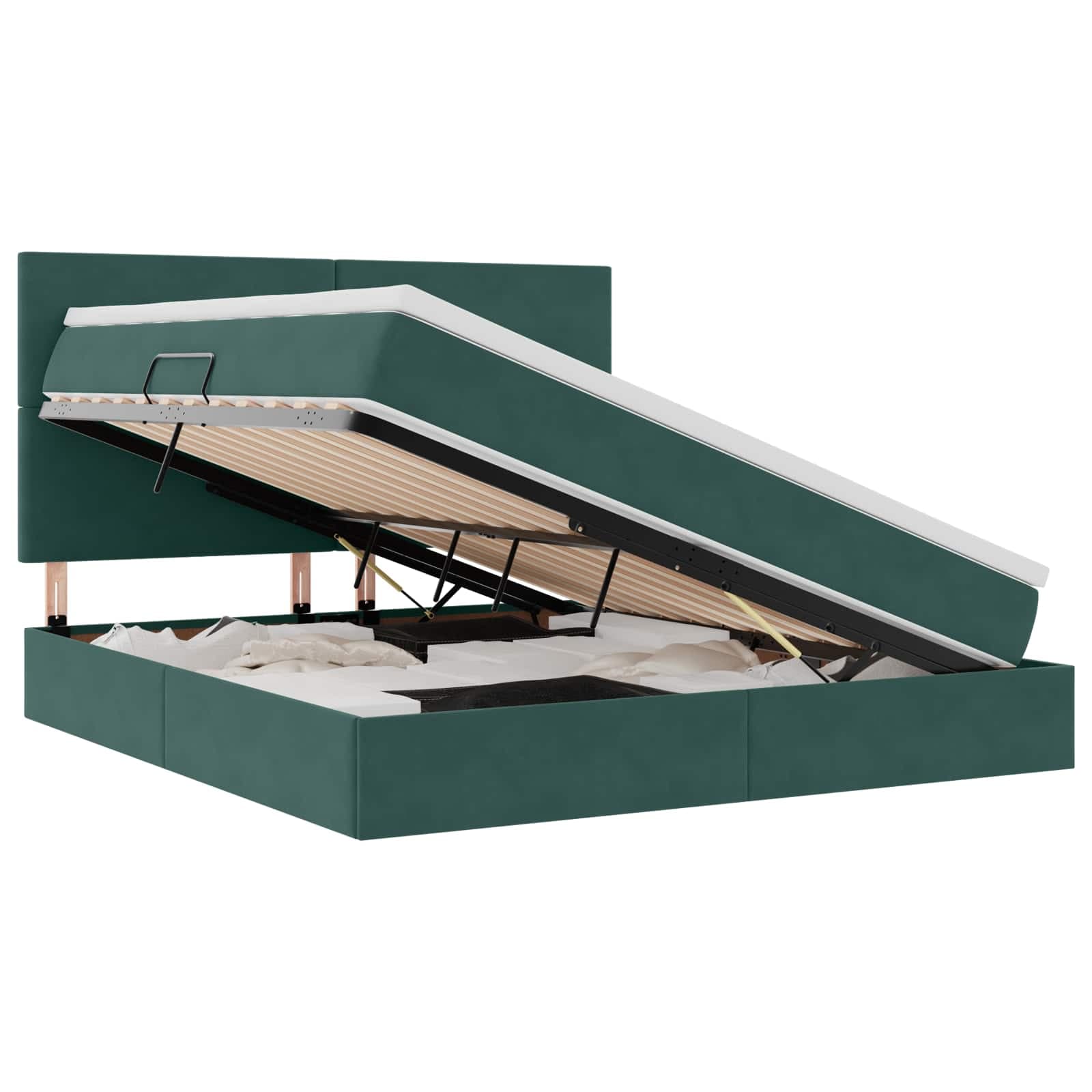 vidaXL Cama com arrumação e colchão Verde Escuro 180 x 200 cm Veludo