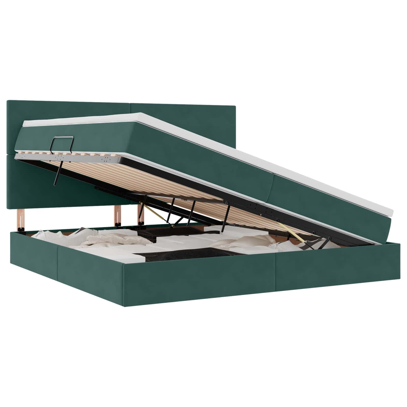 vidaXL Cama com arrumação e colchão Verde Escuro 200 x 200 cm Veludo
