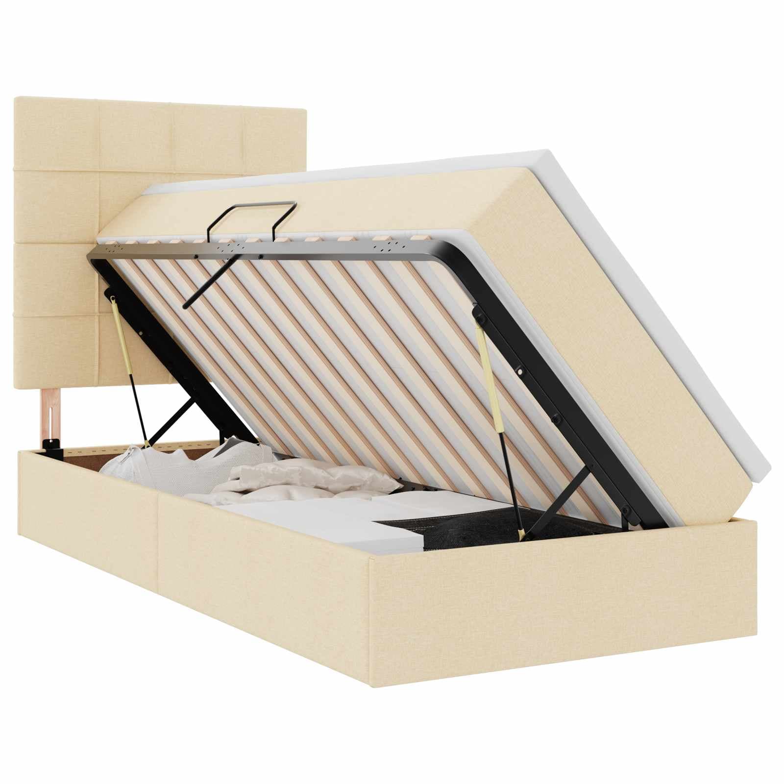 vidaXL Cama de Armazenamento LED com Colchão Creme 100 x 200 cm Tecido