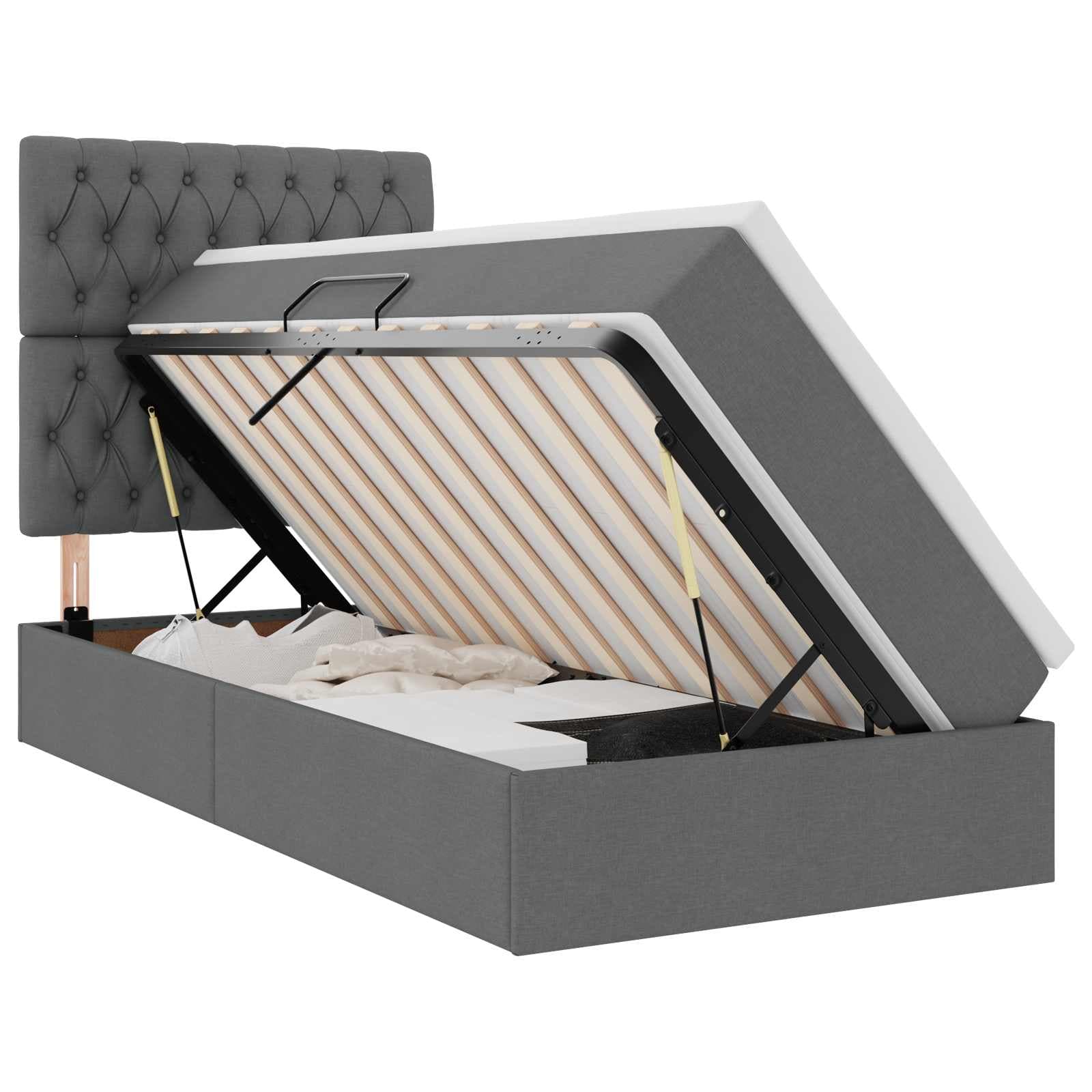 vidaXL Cama de Armazenamento LED com Colchão Cinzento-Escuro
