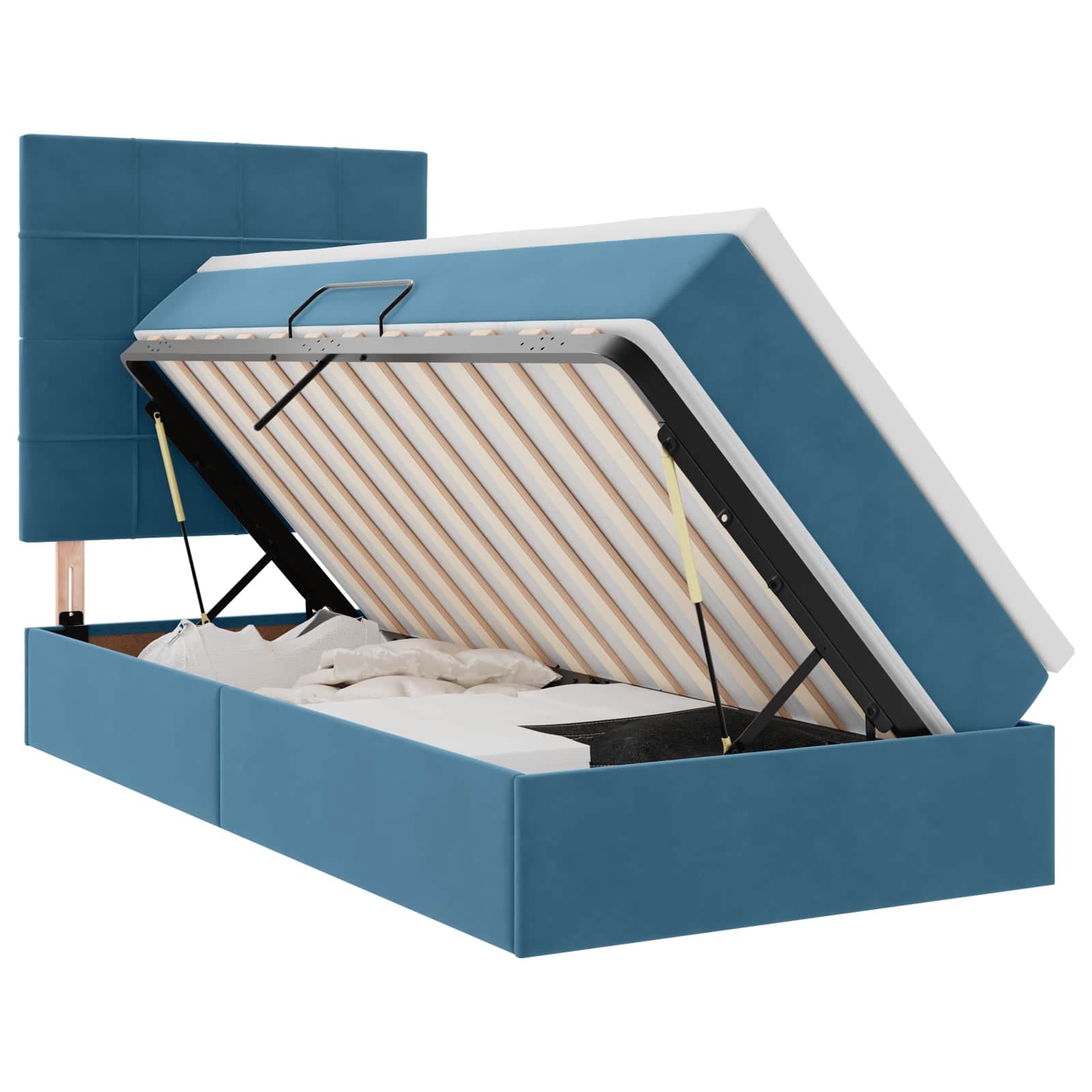 vidaXL Cama de Armazenamento LED com Colchão Azul Escuro 90 x 200 cm