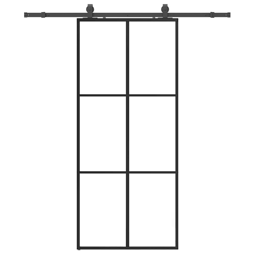 vidaXL Porta Deslizante com Conjunto Ferragens 90x205cm Vidro Esg Preto - 3992035348