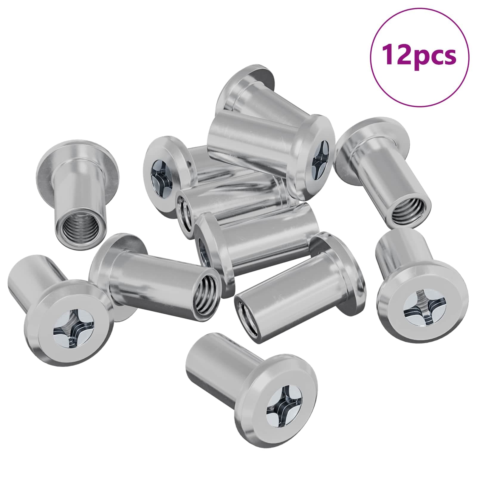 vidaXL Porca de Bloqueio 12 pcs Prateado M6 x 15 mm Aço