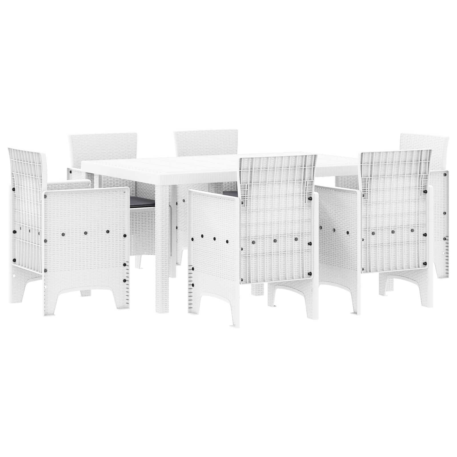 vidaXL Conjunto de Jantar para Jardim 7 pcs Branco Rattan Polt