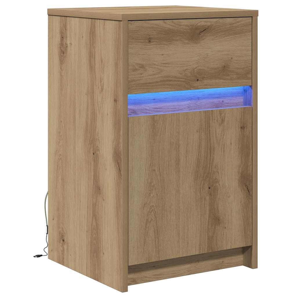 vidaXL Criado-mudo LED com gaveta carvalho artisiano 38 x 34 x 61 cm