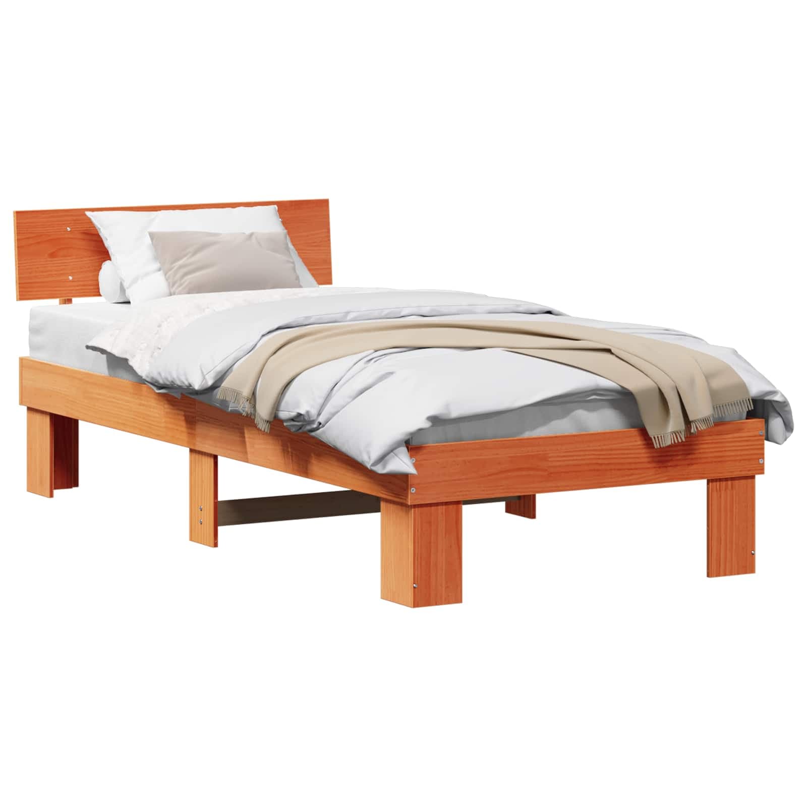 vidaXL Estrutura da Cama com cabeceira Marrom Cera 90 x 190 cm