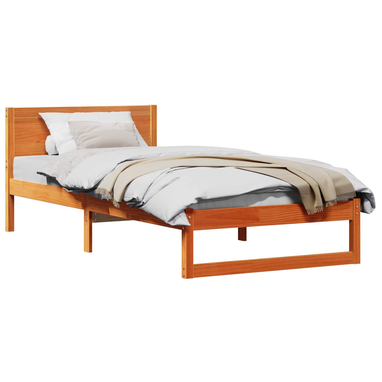 vidaXL Estrutura da Cama com cabeceira Marrom Cera 90 x 200 cm
