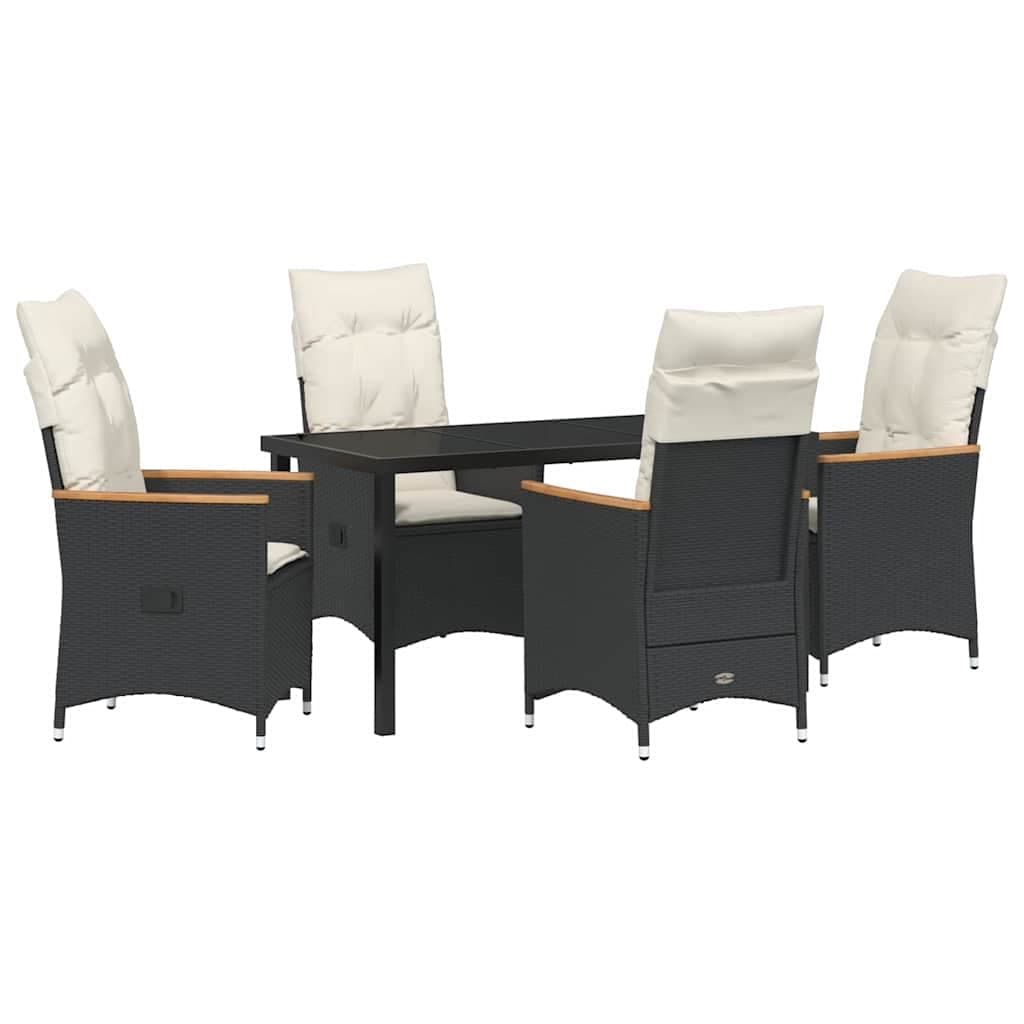 vidaXL Conjunto de Jantar para Jardim com almofada 5 pcs Preto vime PE