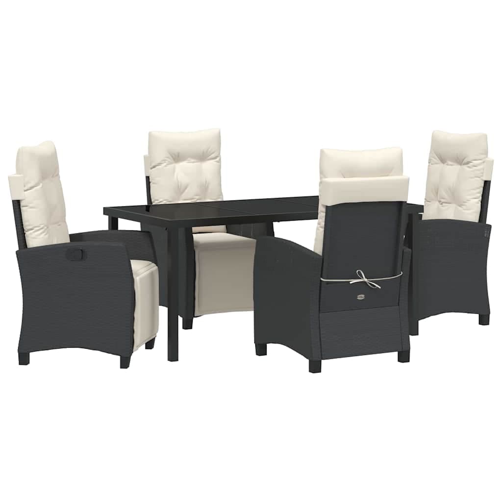 vidaXL Conjunto de Jantar para Jardim com almofada 5 pcs Preto vime PE
