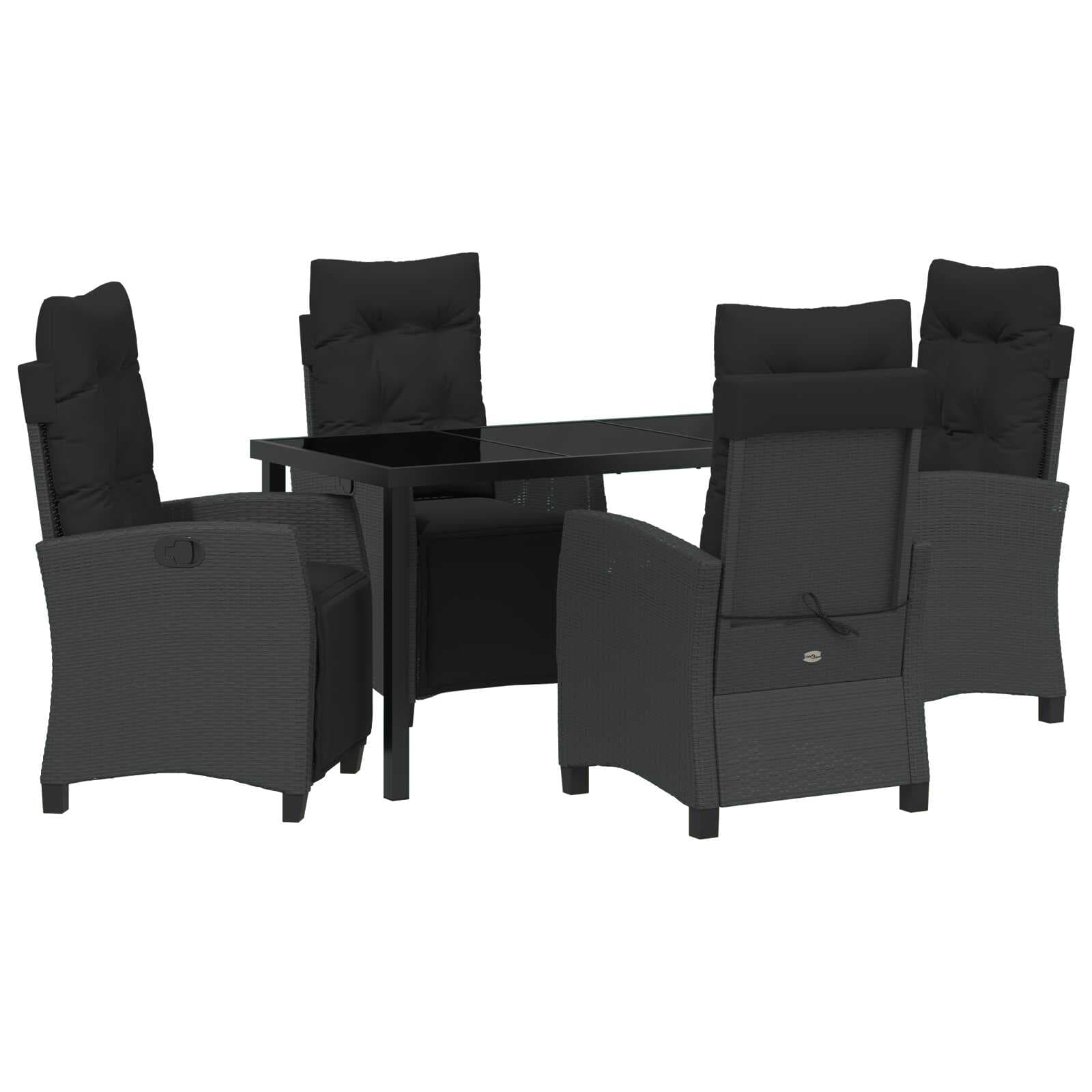 vidaXL Conjunto de Jantar para Jardim com almofada 5 pcs Preto vime PE