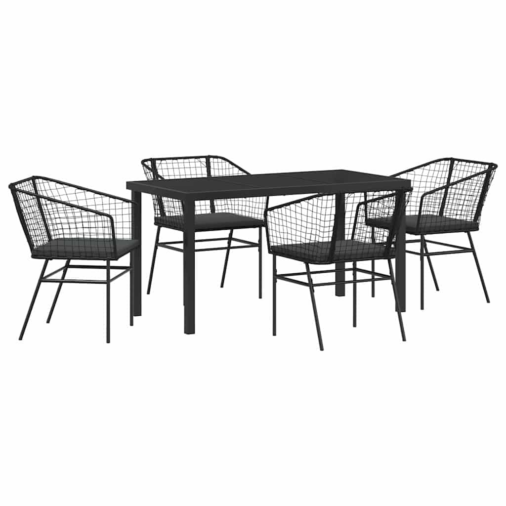vidaXL Conjunto de Jantar para Jardim 5 pcs Preto vime PE