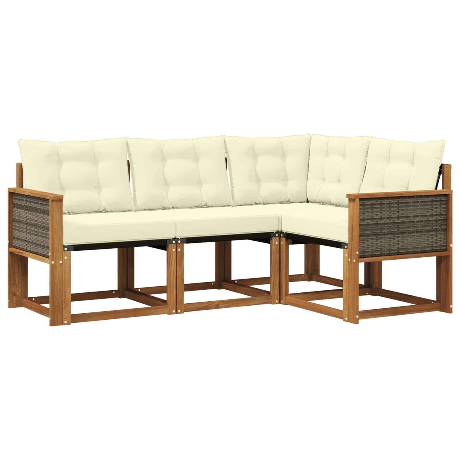 vidaXL Conjunto de Sofás para Exterior 4 pcs Natural e Creme
